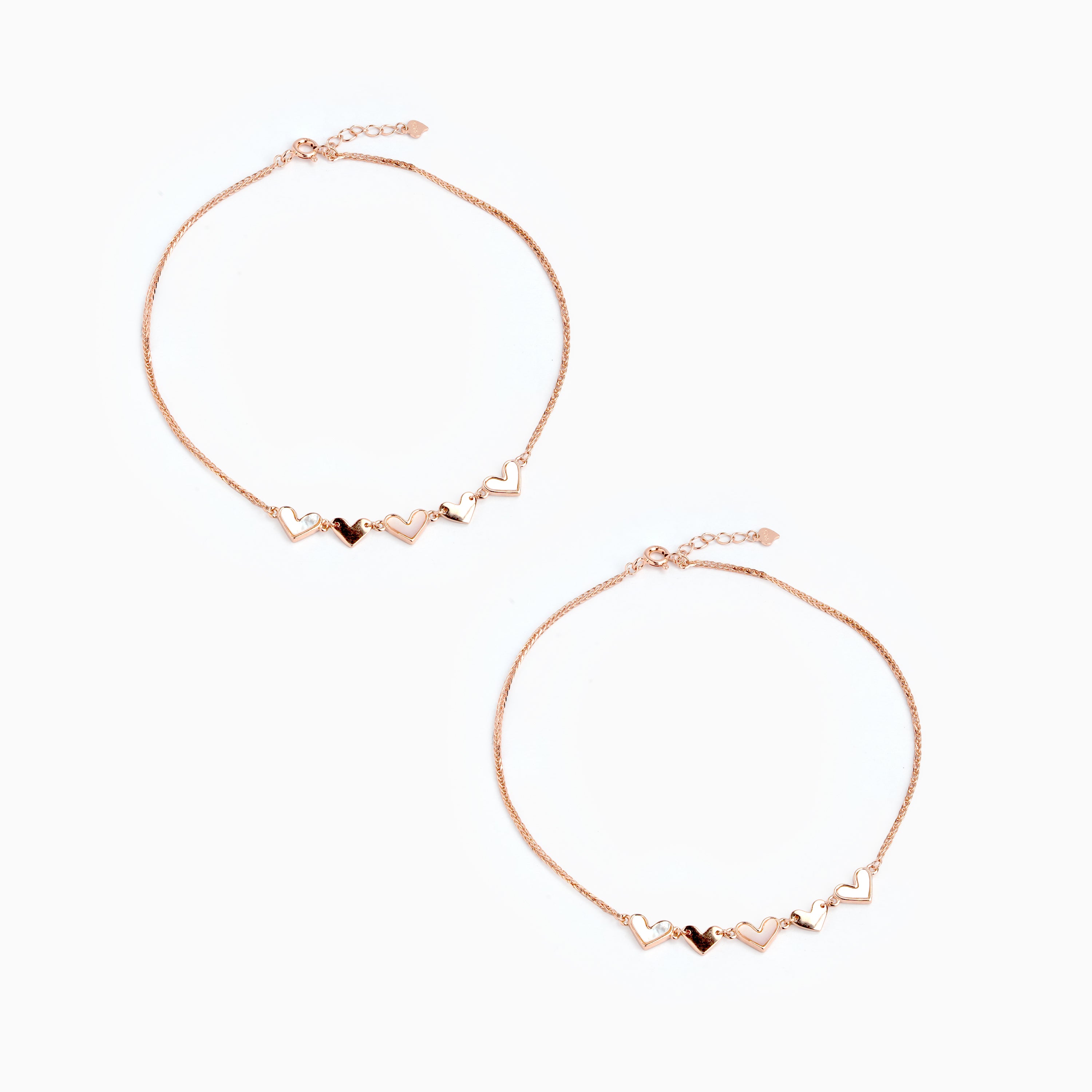 Rose Gold Linked Heart Charm Anklet