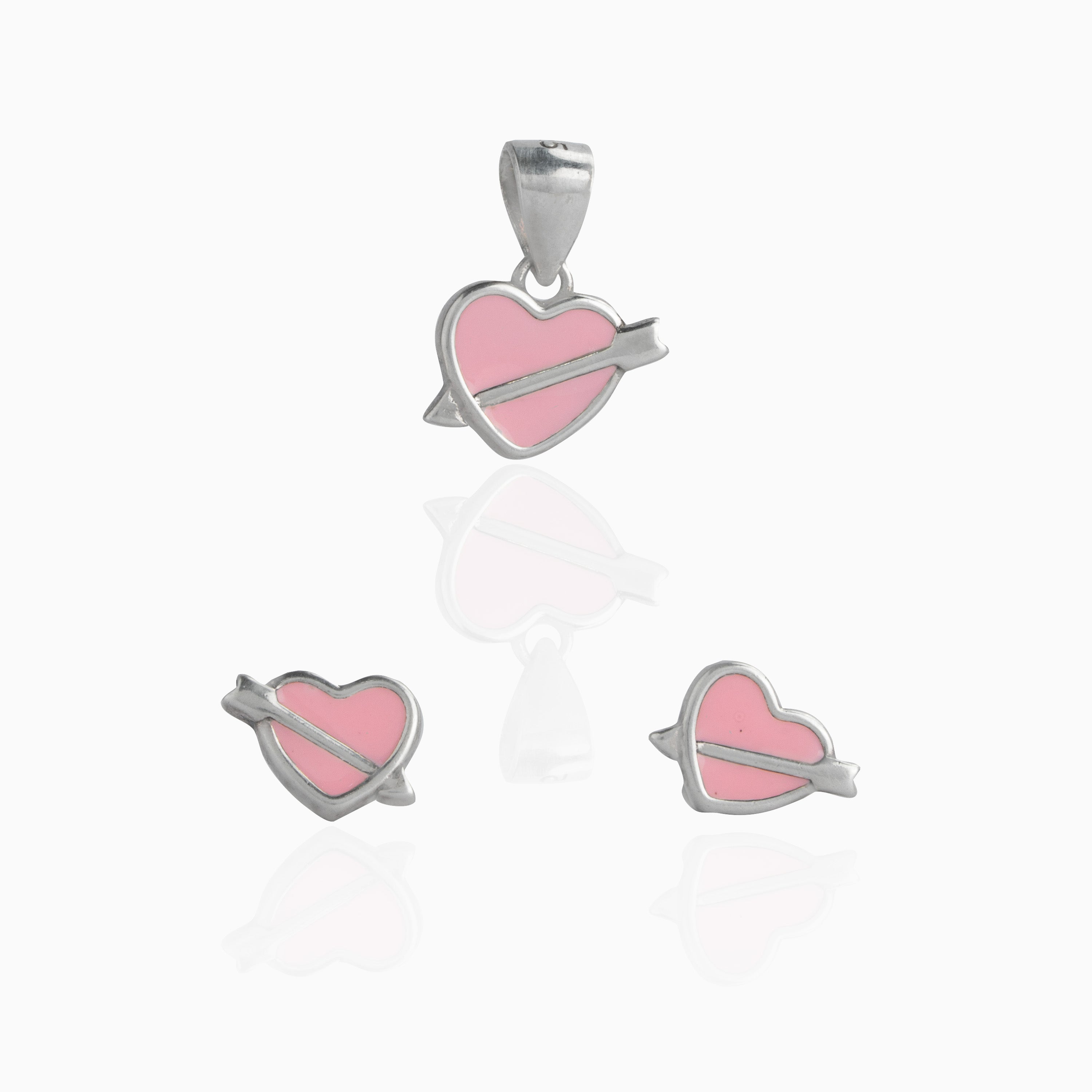 Pink Heart and Arrow Pendant and Stud Set