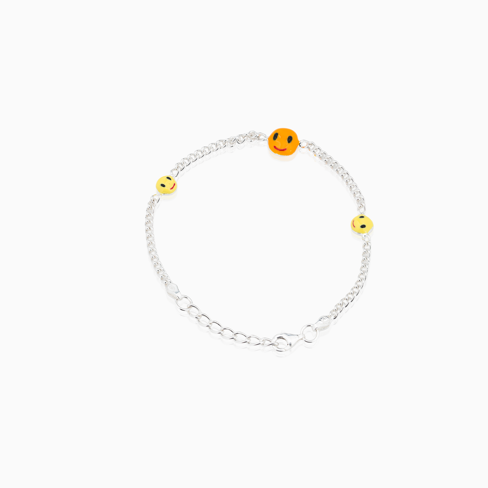 Sterling Silver Baby Anklet with Smiley Enamel Charms