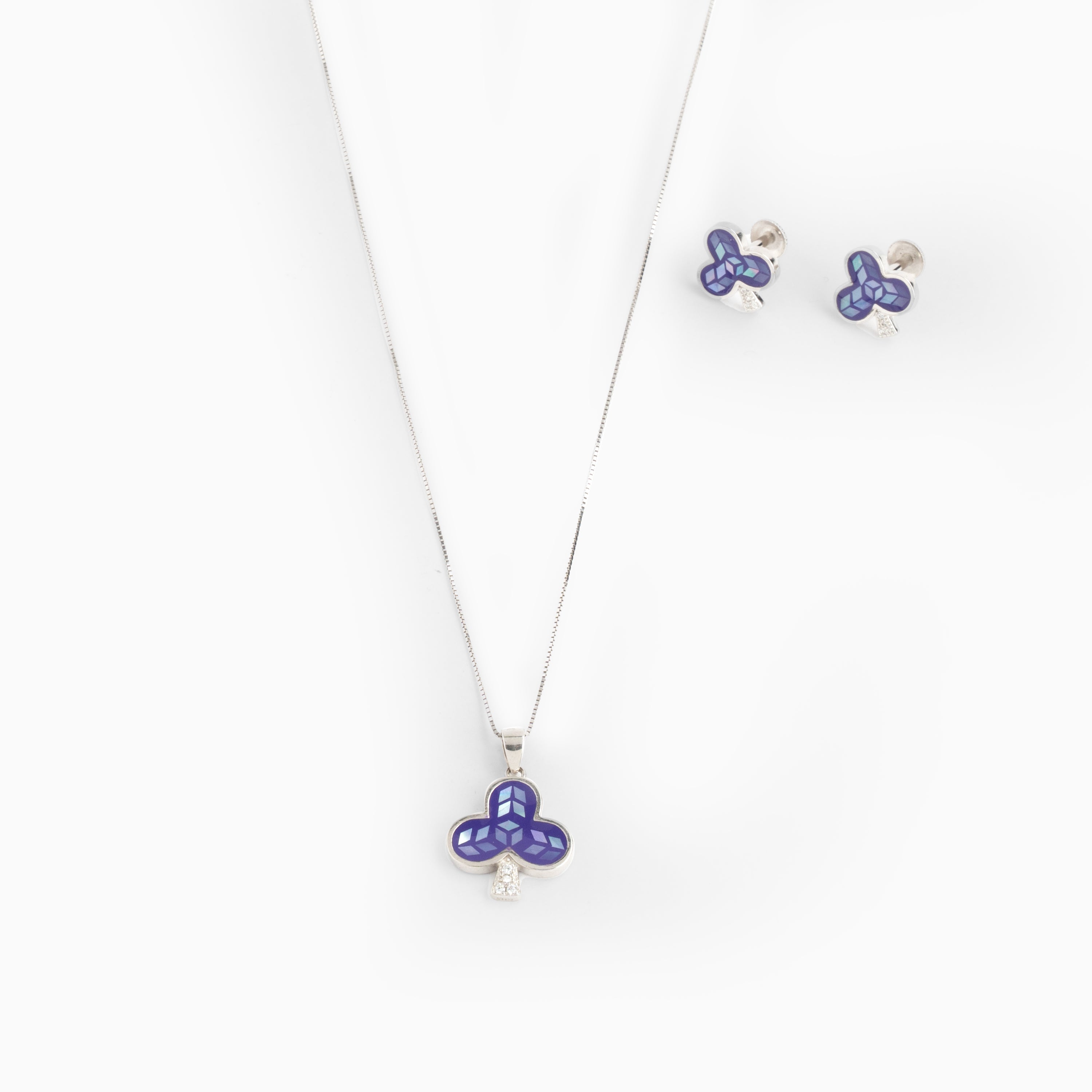 Purple Clover Pendant with Matching Stud