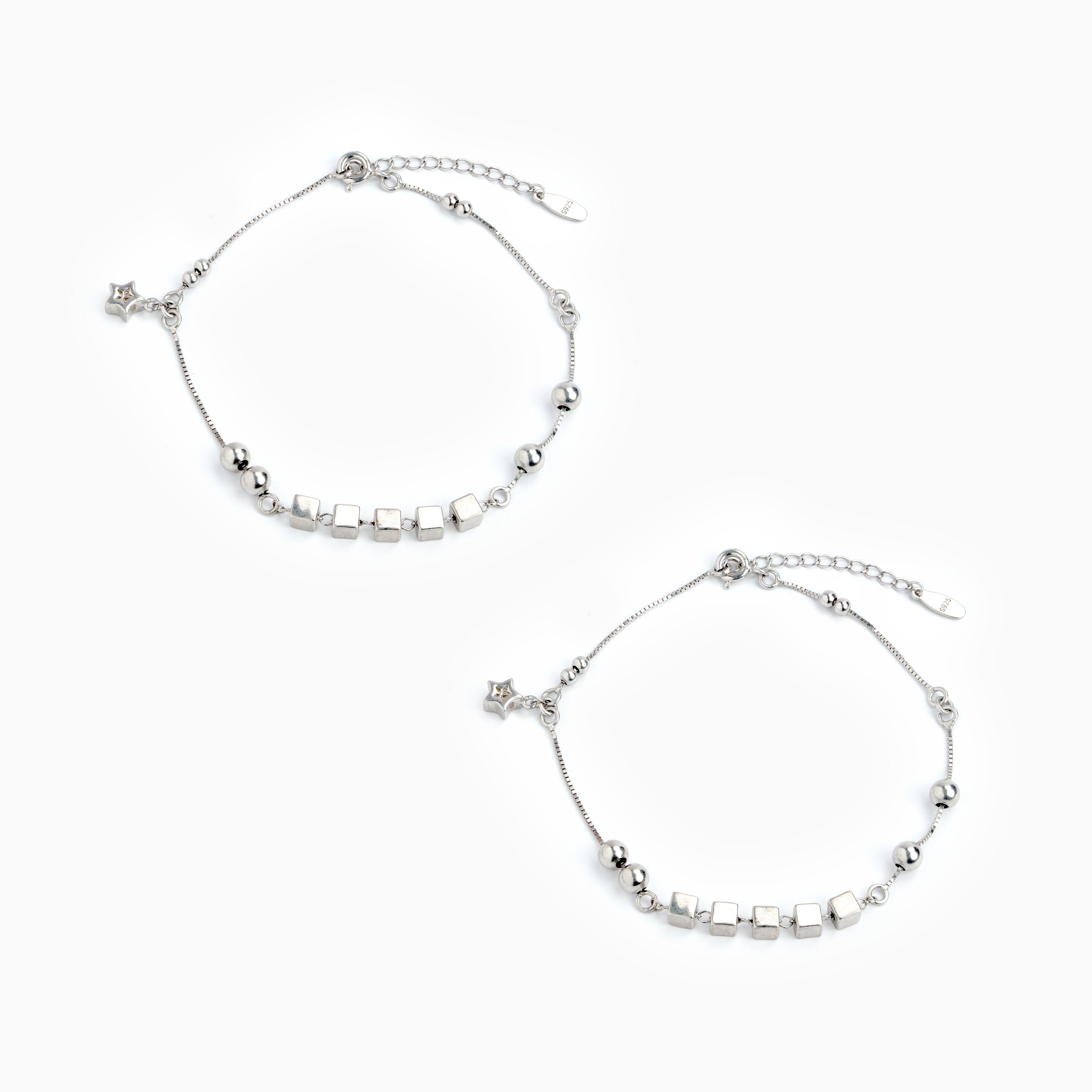 Sterling Silver Adjustable Star Charms Anklet