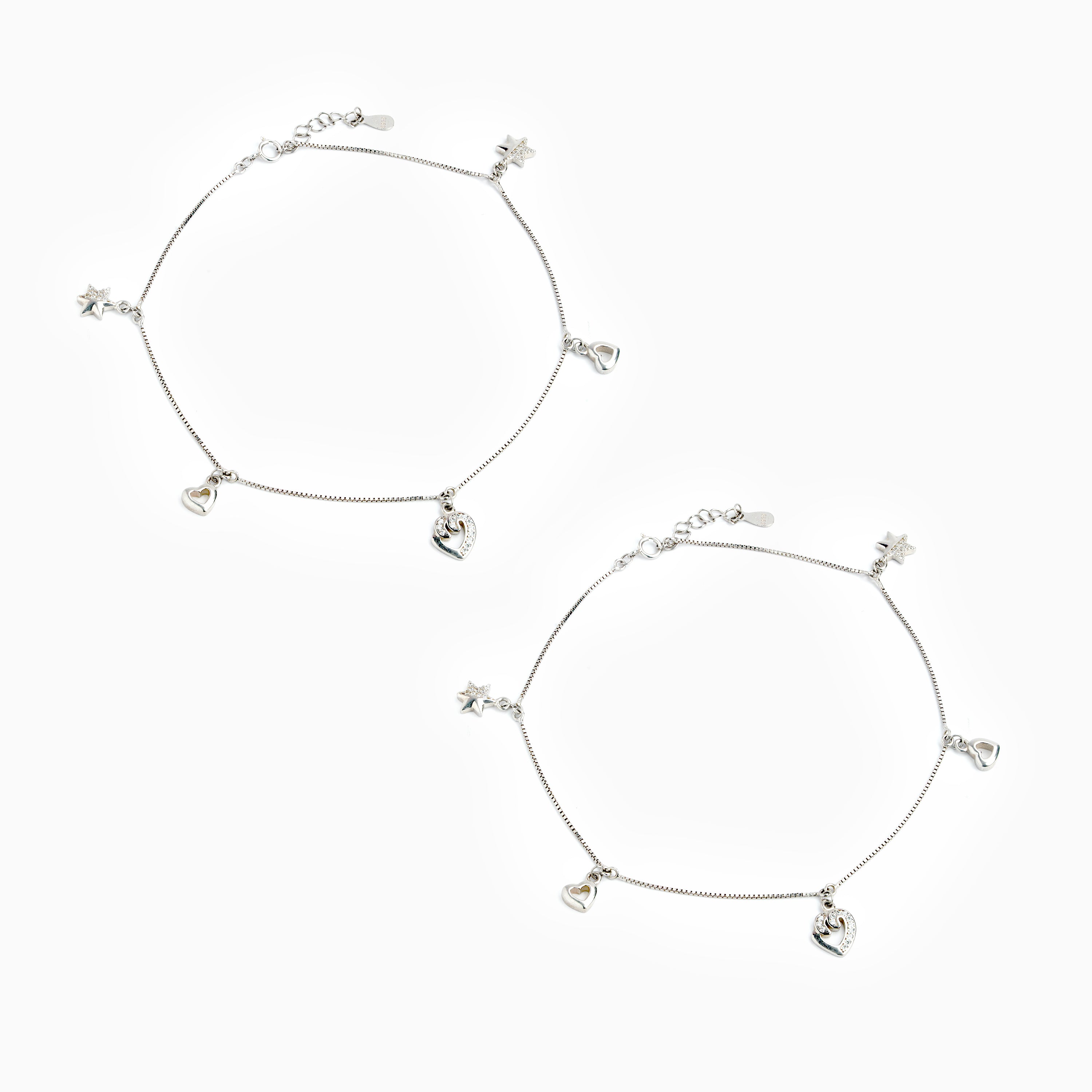 Silver Star & Heart Charm Anklet