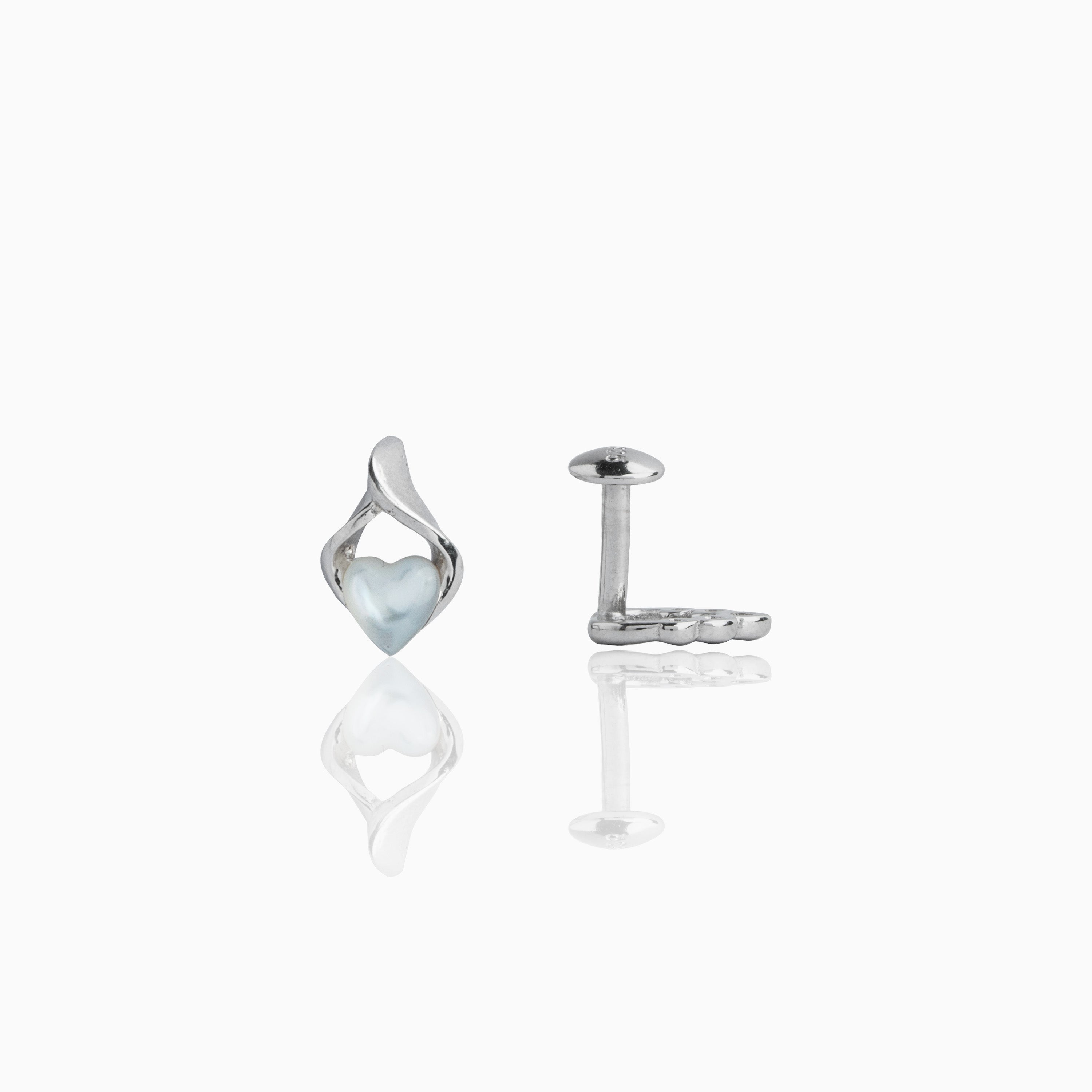 92.5 Sterling Silver Pearl Heart Stud
