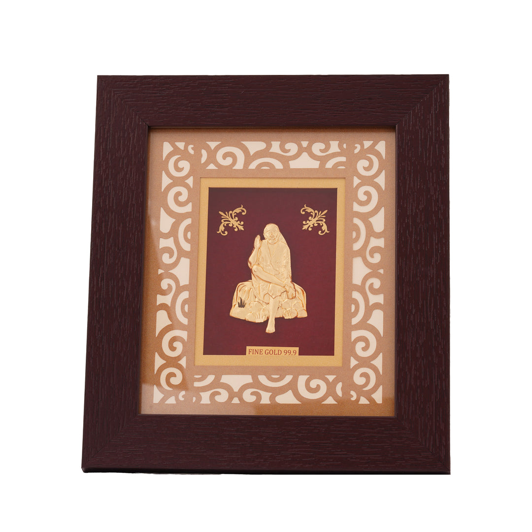 24KT Gold Foil Sai Baba Frame Fine Gold 99.9 Wall Art