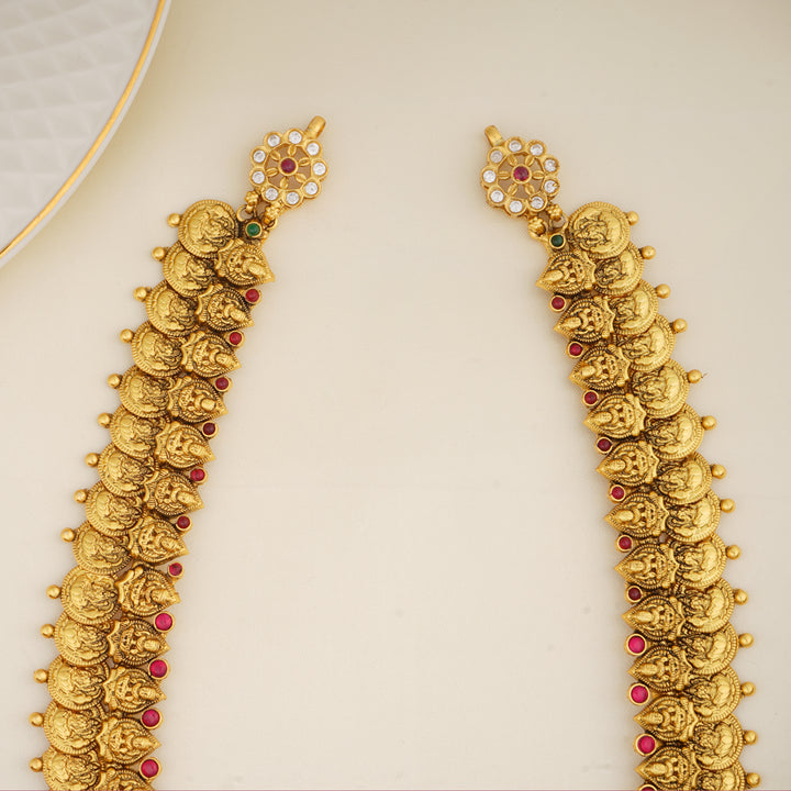 24K antique gold plated Lakshmi kasumalai bridal necklace