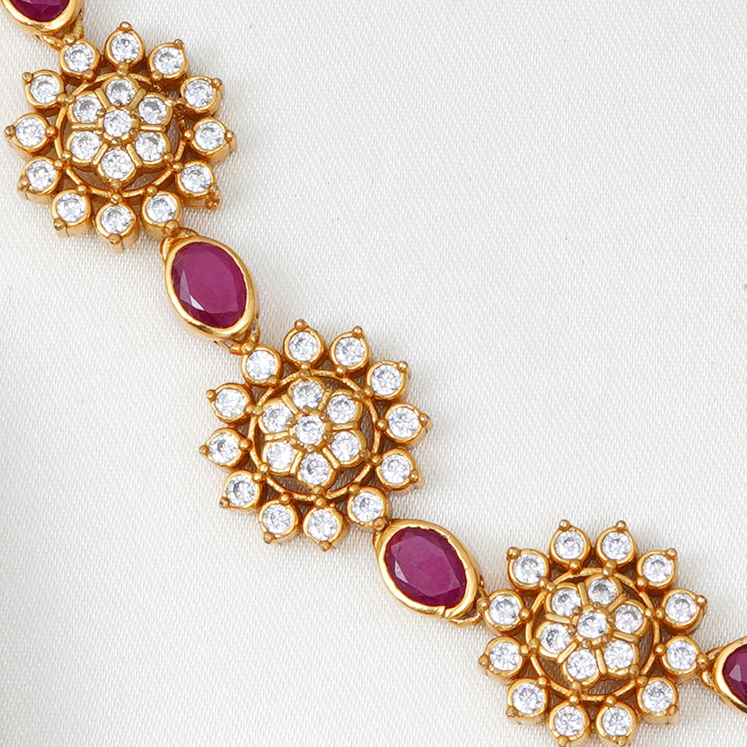 24K gold plated silver necklace with ruby and white stones
