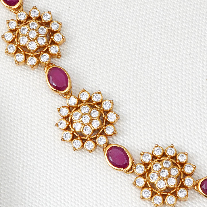 24K gold plated silver necklace with ruby and white stones
