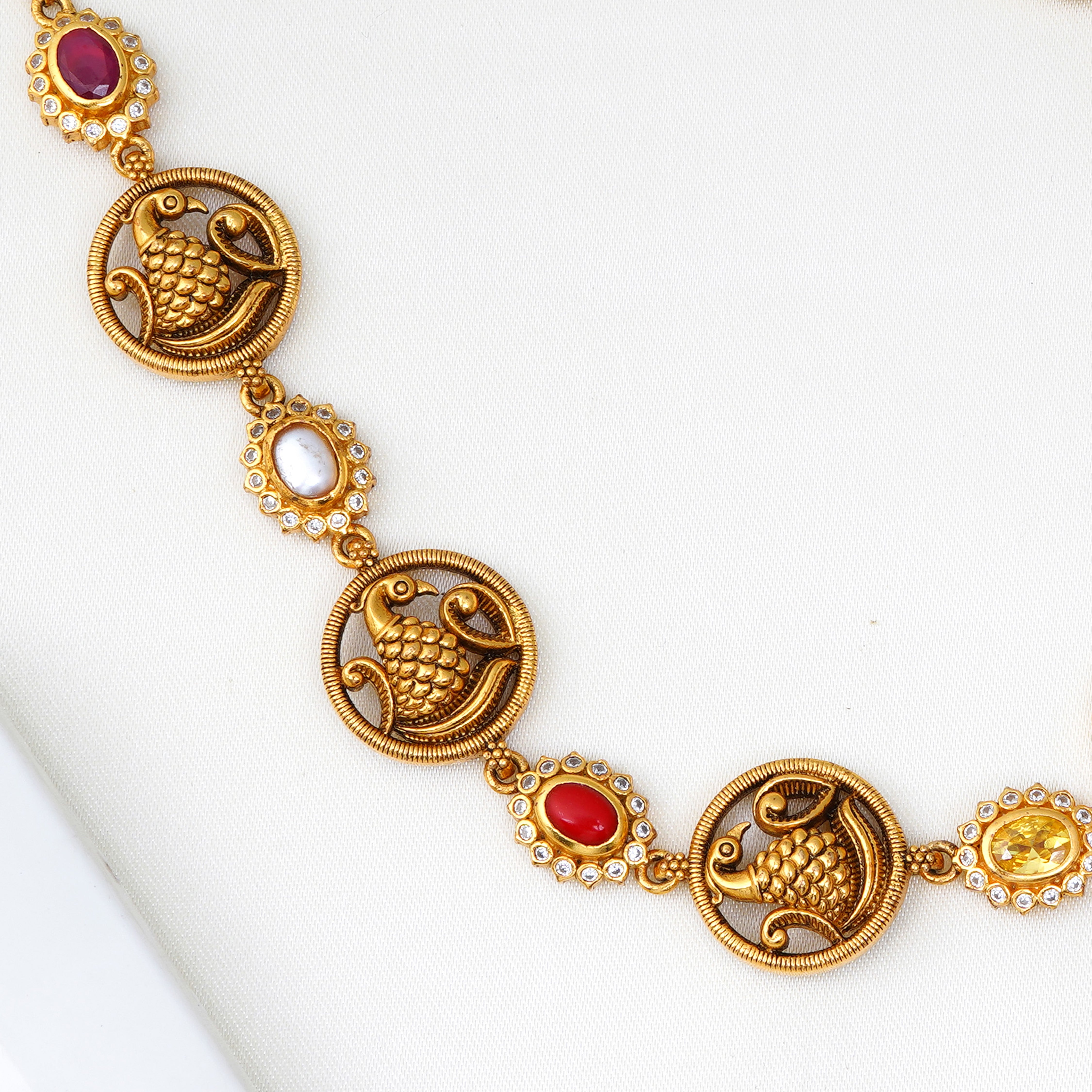 24K gold plated temple necklace with Navarathna accents