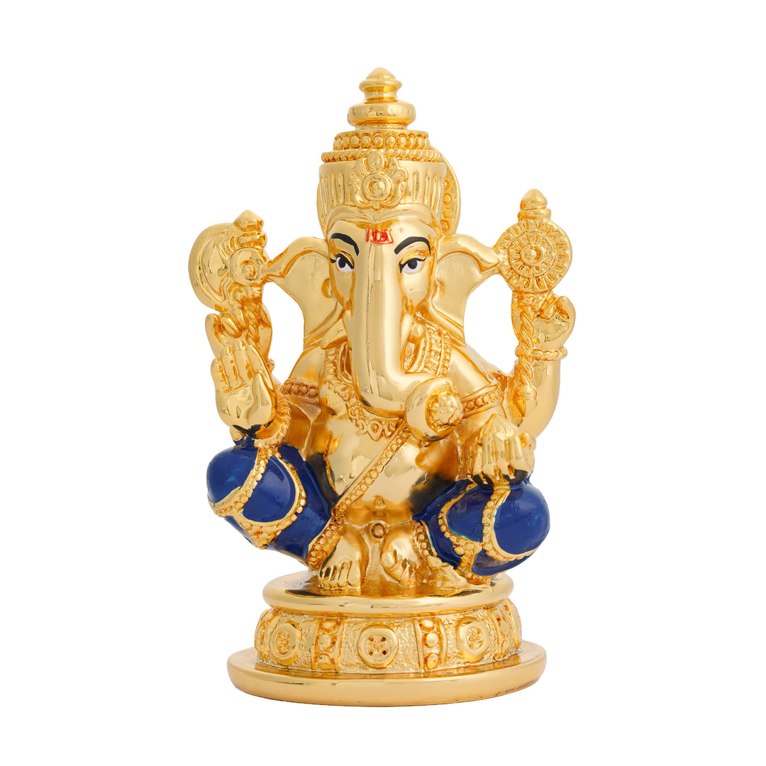 24 KT Gold Foil Silver Plated Ganesha Idol