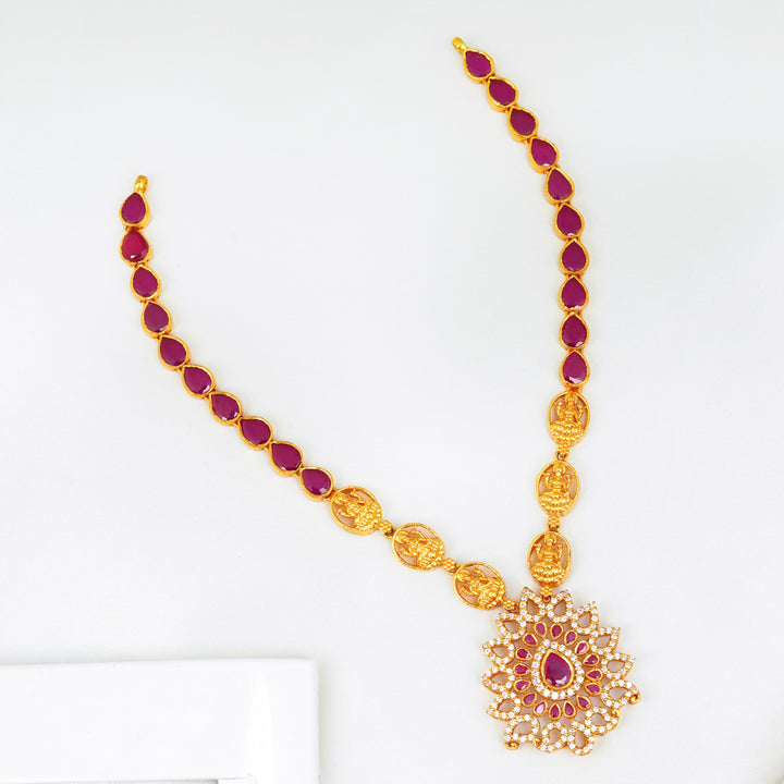24k gold-plated temple jewellery with Lakshmi design and ruby stones