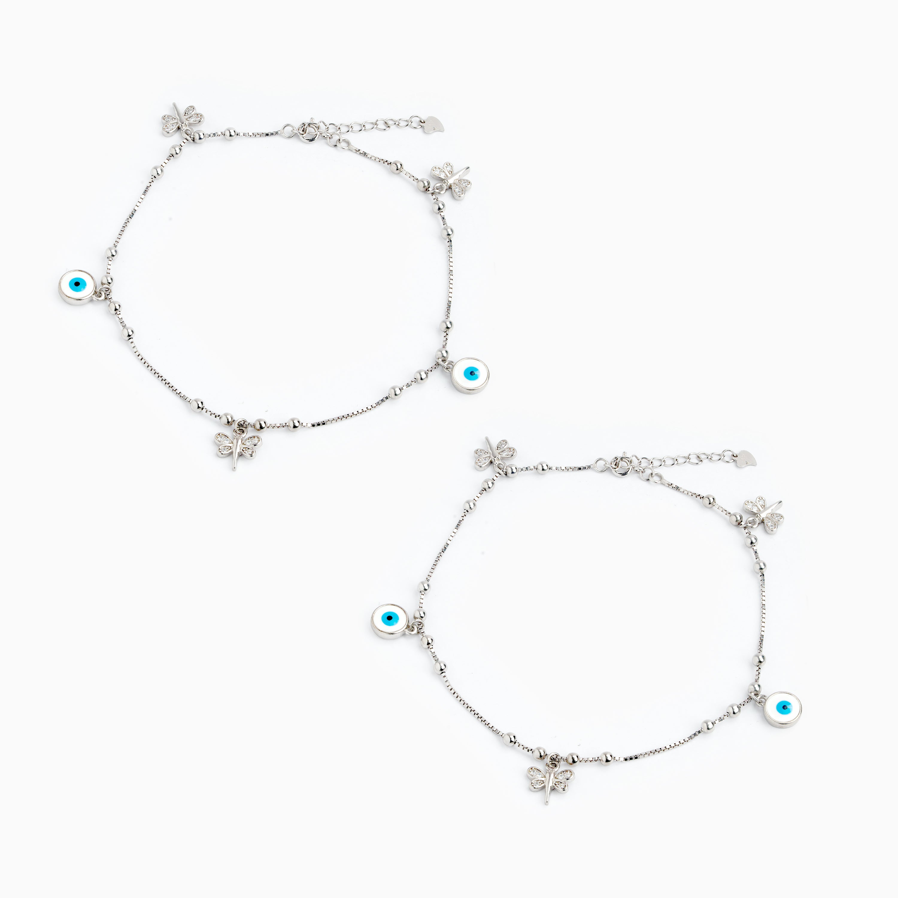 Sterling Silver Evil Eye & Butterfly Charm Anklet