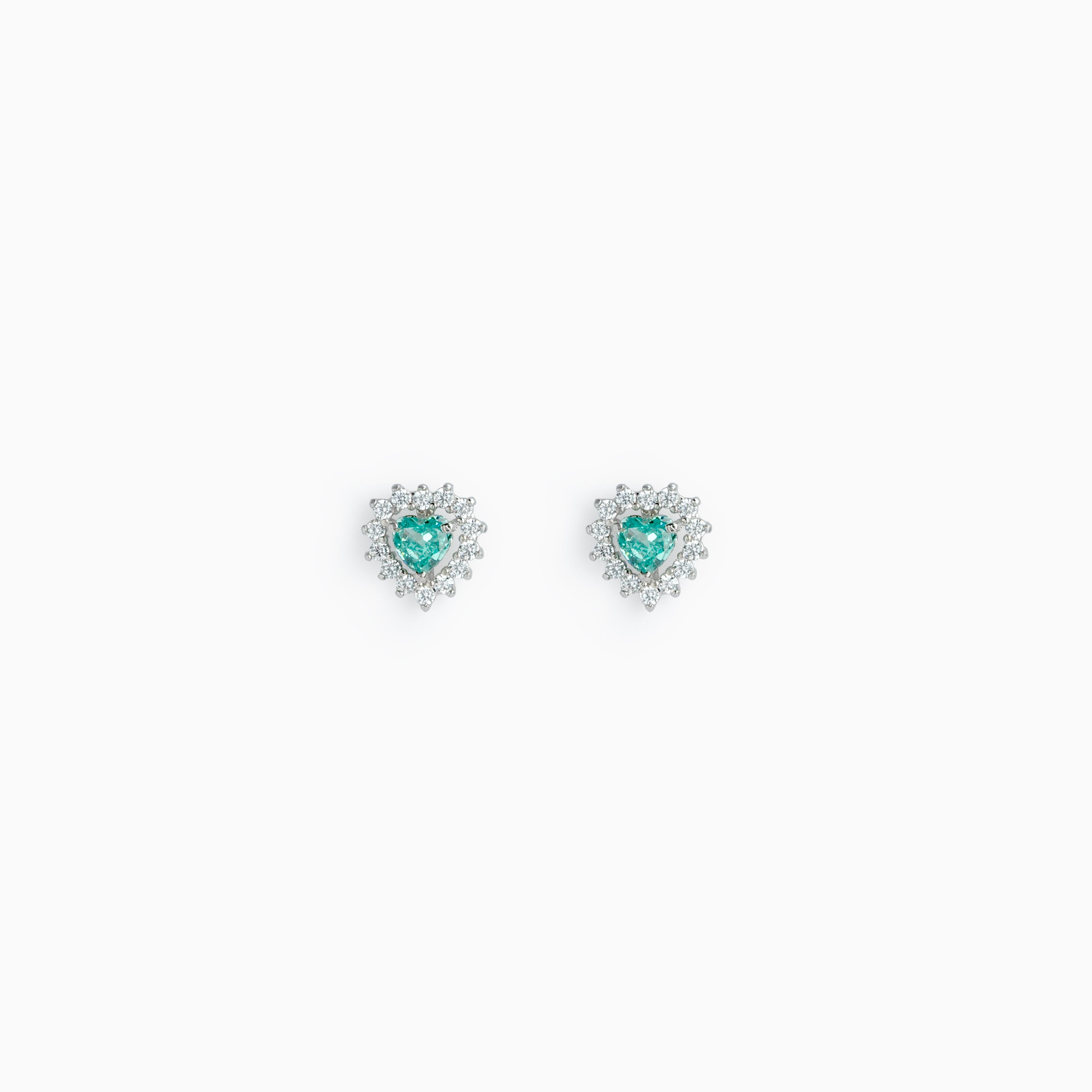 Heart Aquamarine Halo Stud Earrings