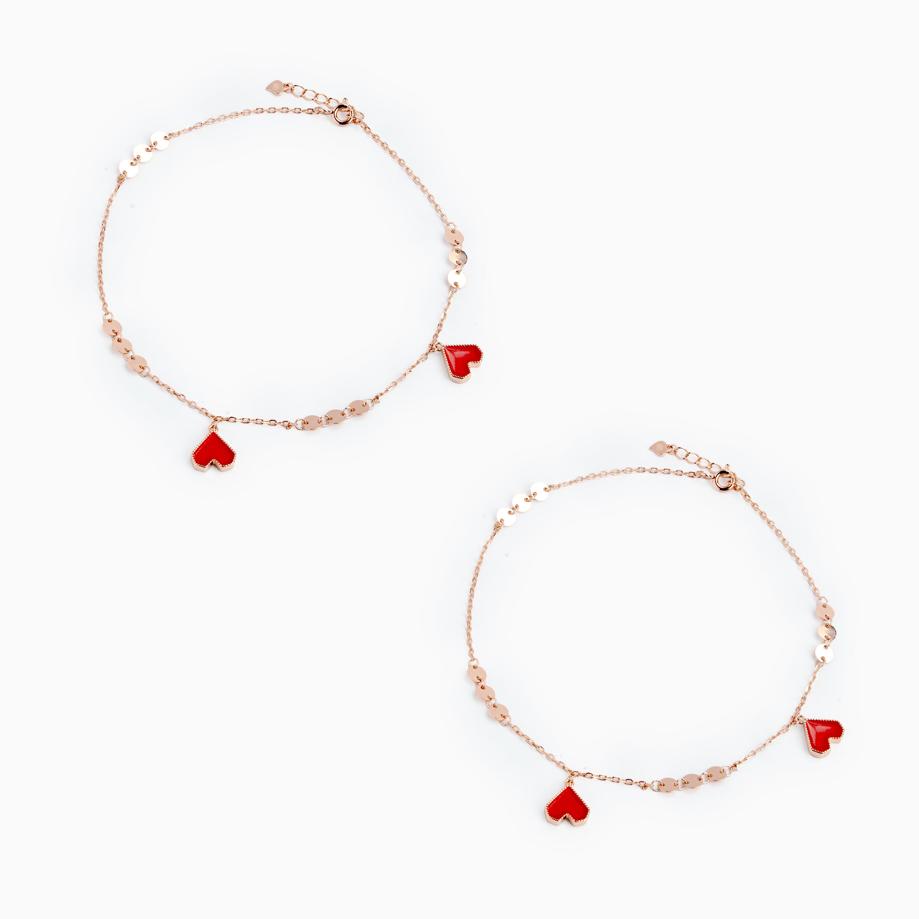 Rose Gold Plated Red Heart enamel Charm Anklet