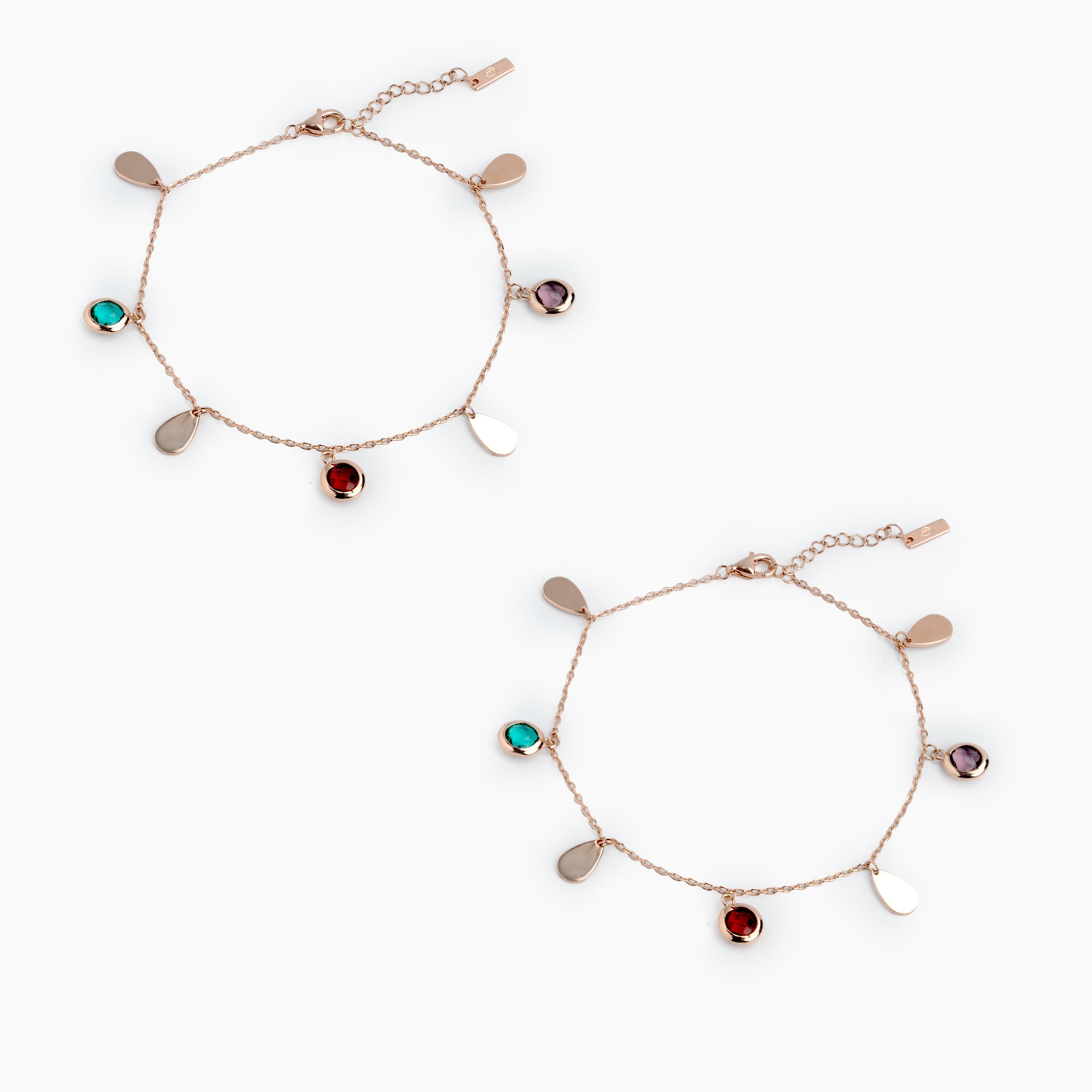 Rose Gold Plated Colourful Teardrop Charm Anklet