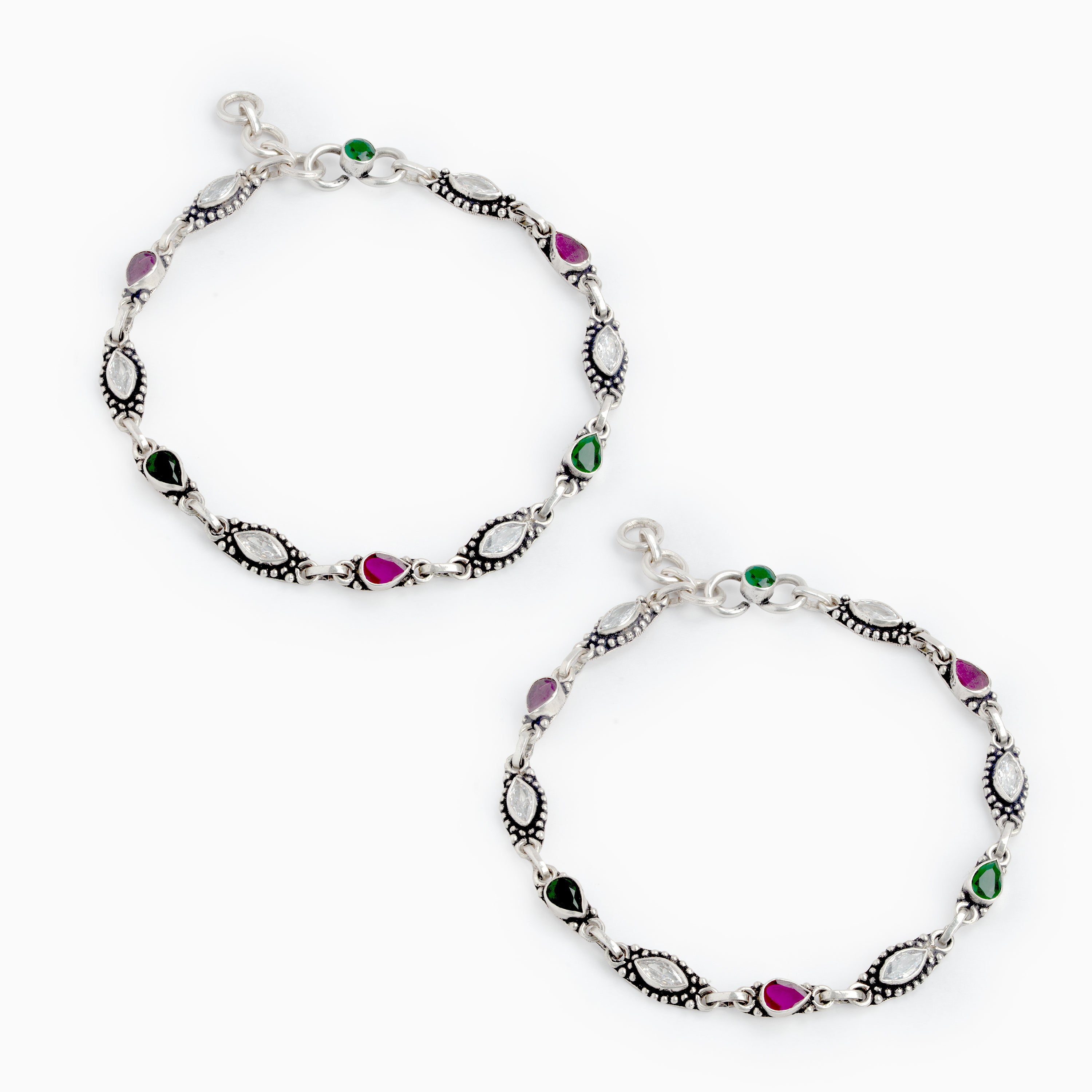 Silver Anklet with Ruby & Emerald