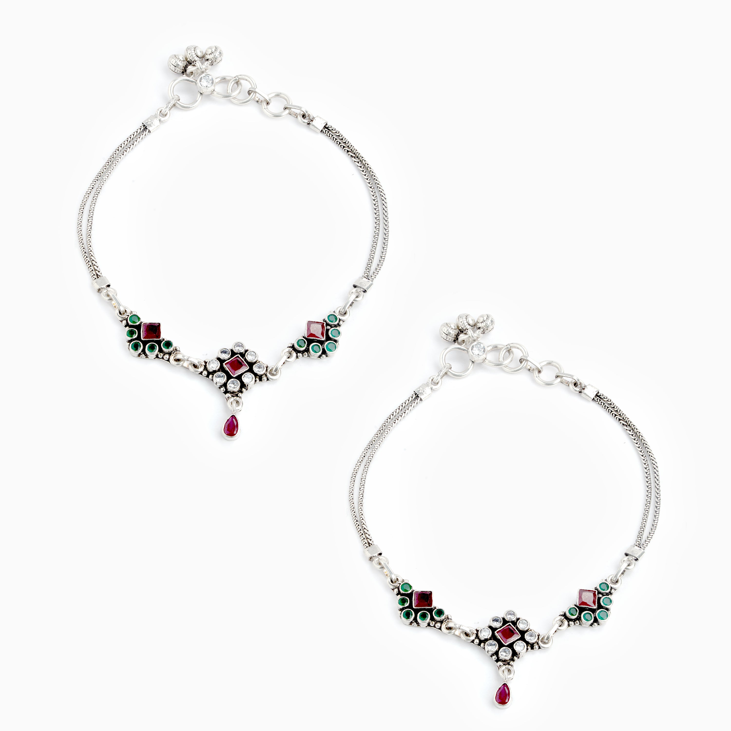 Adjustable Silver Floral Anklet Coloured Stones