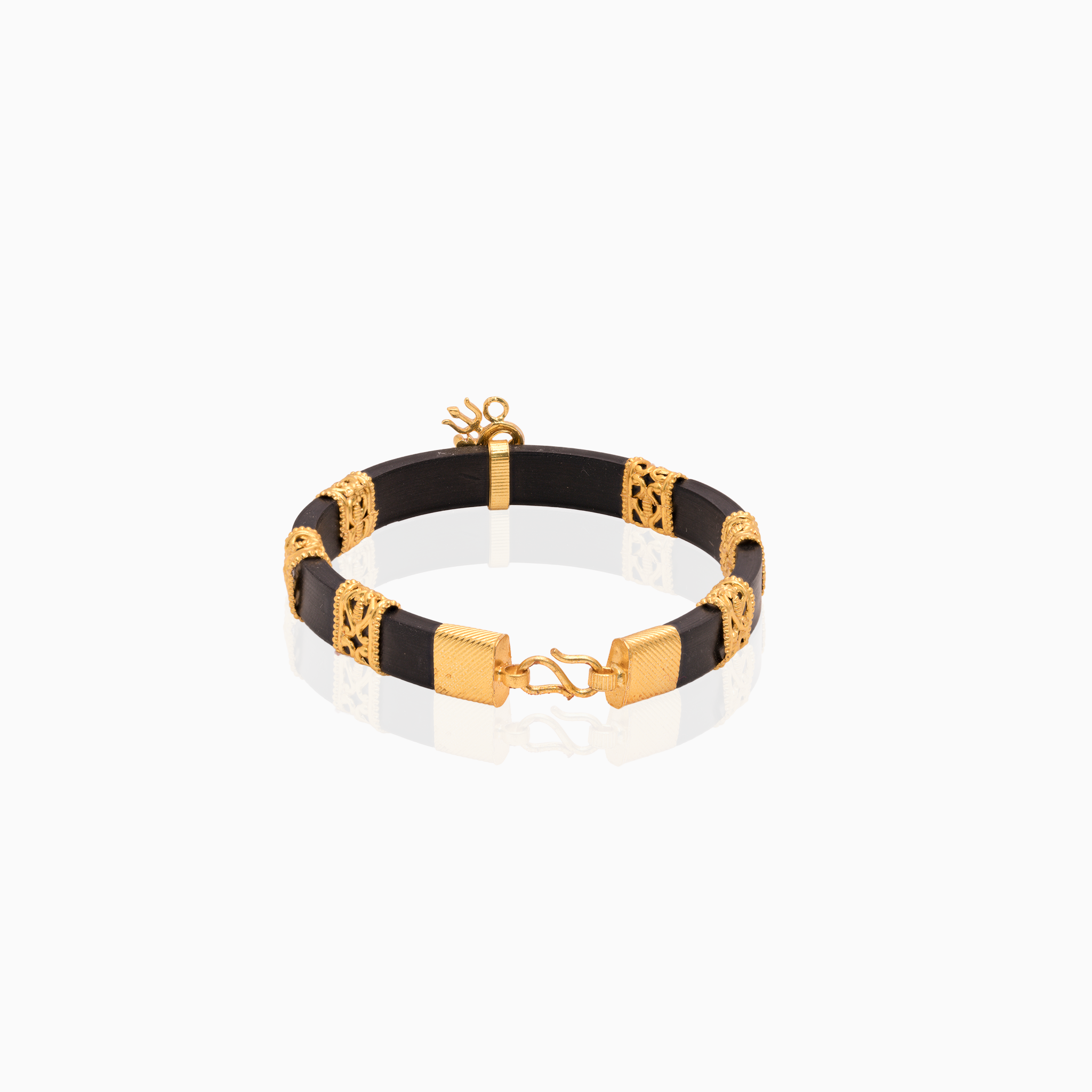 Om Trishul Black Gold-Plated Silver Kada
