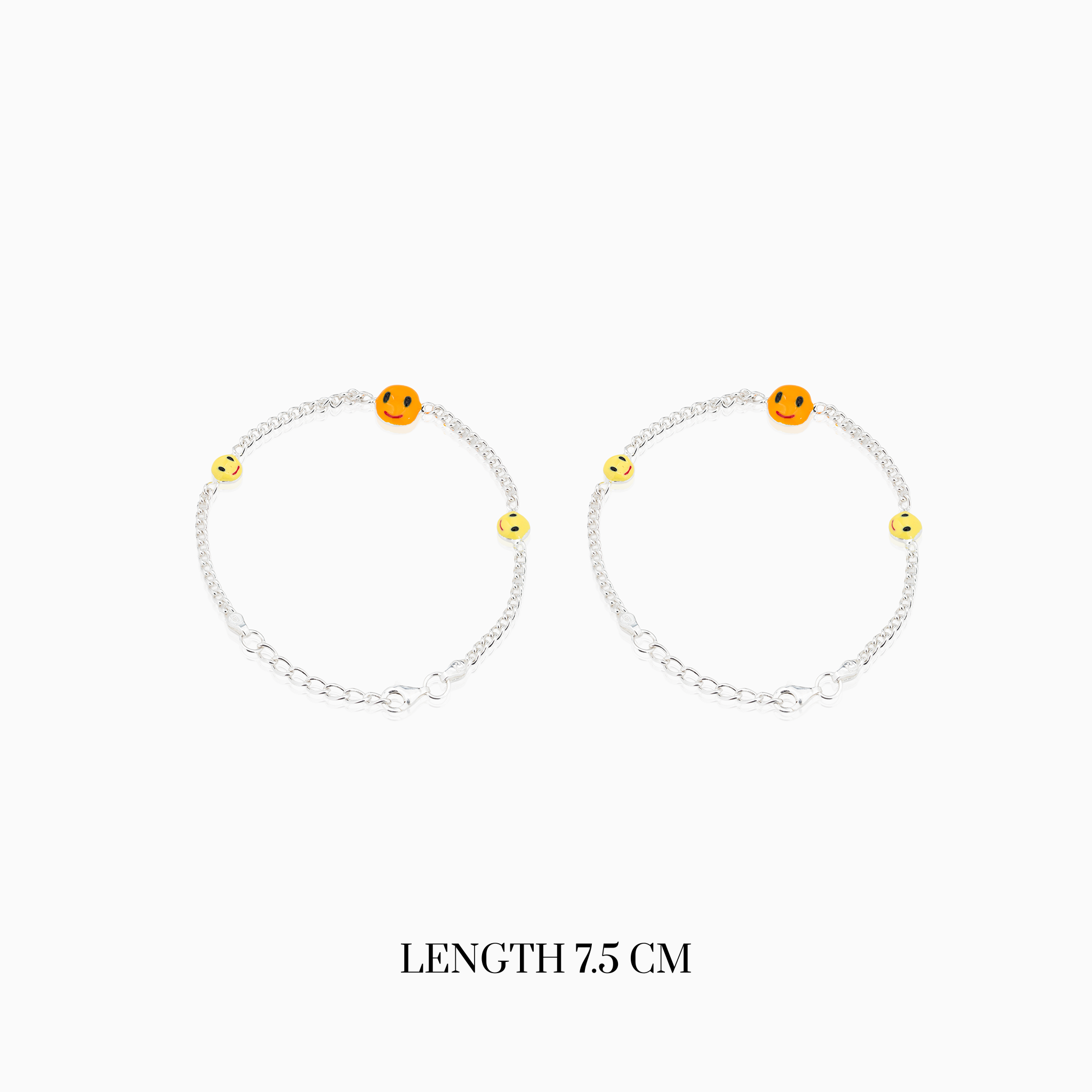 Sterling Silver Baby Anklet with Smiley Enamel Charms