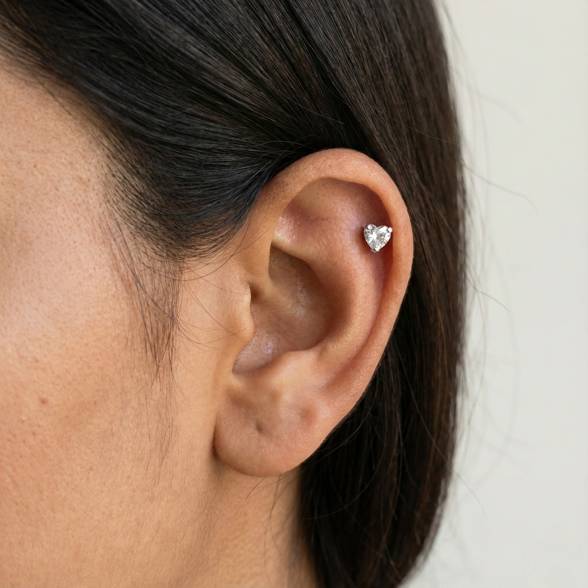 Heart Stone Sterling Silver Side Stud