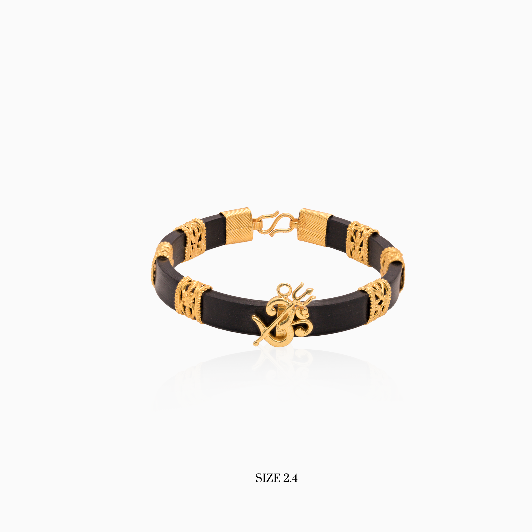 Om Trishul Black Gold-Plated Silver Kada