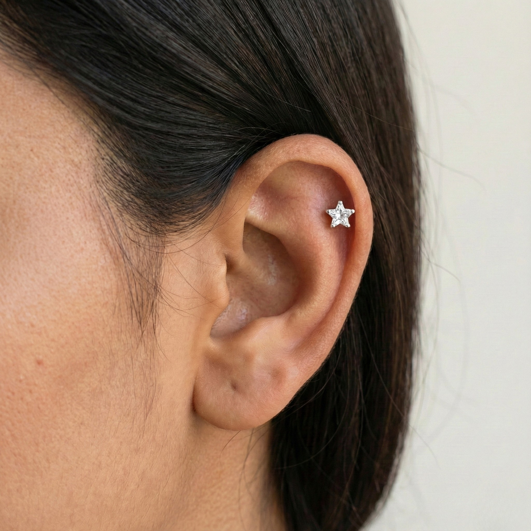 Star Design Sterling Silver Side Stud