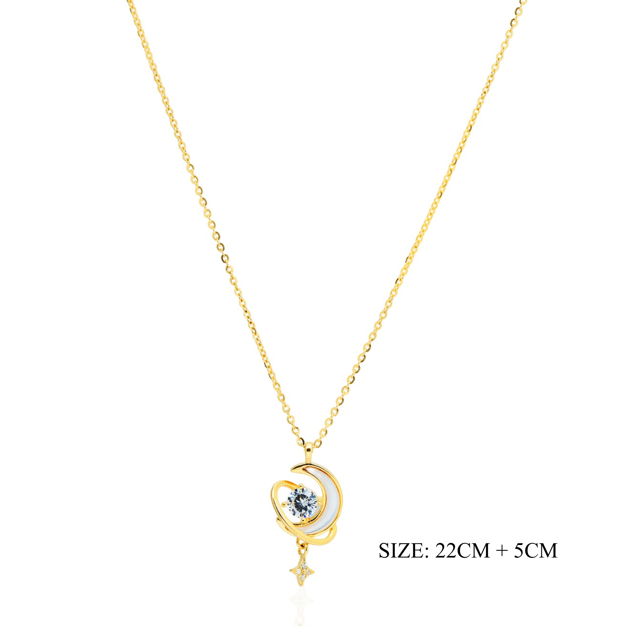 Gold-Plated Moon & Star Pendant Chain with Studs
