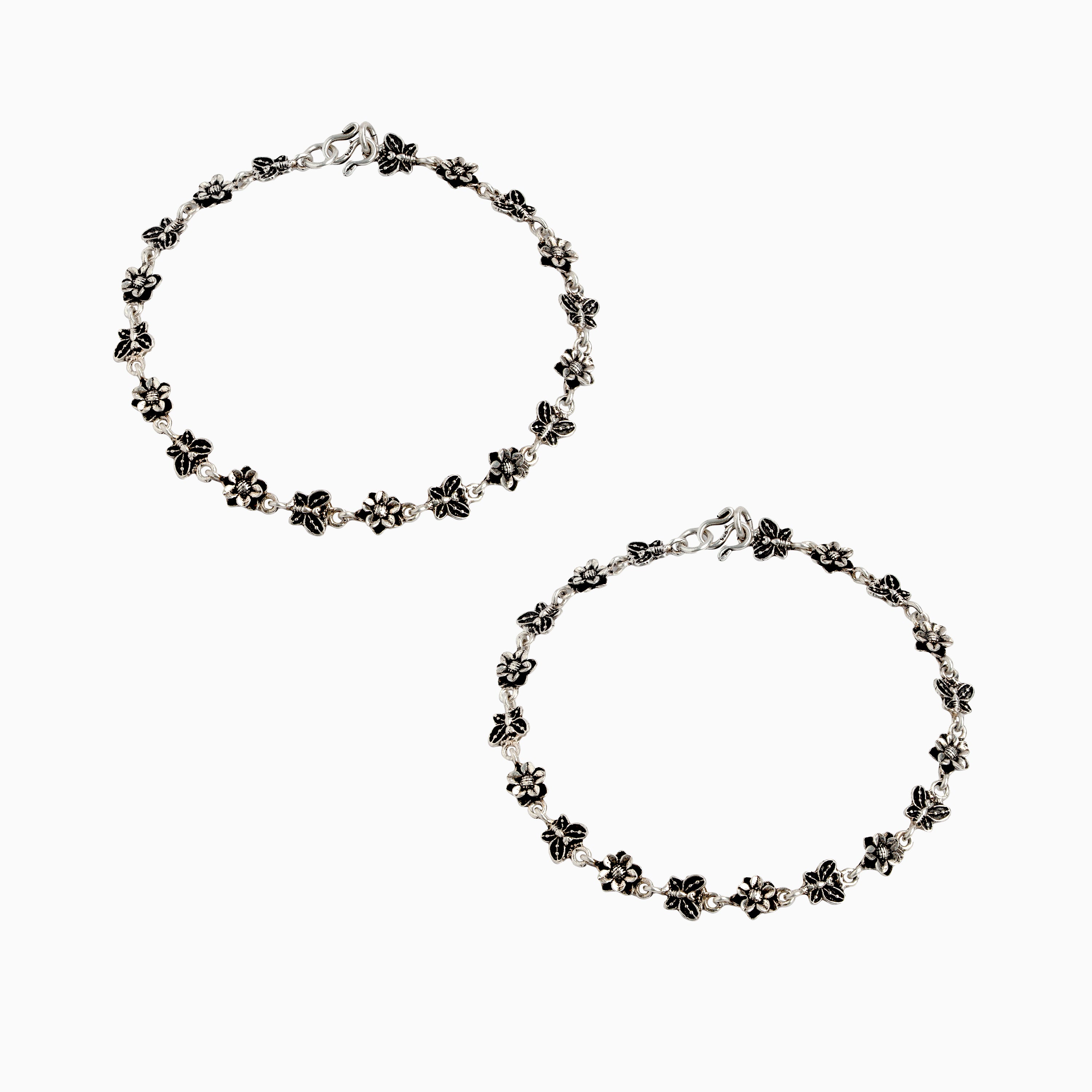 Oxidized Silver Flower & Butterfly Anklet