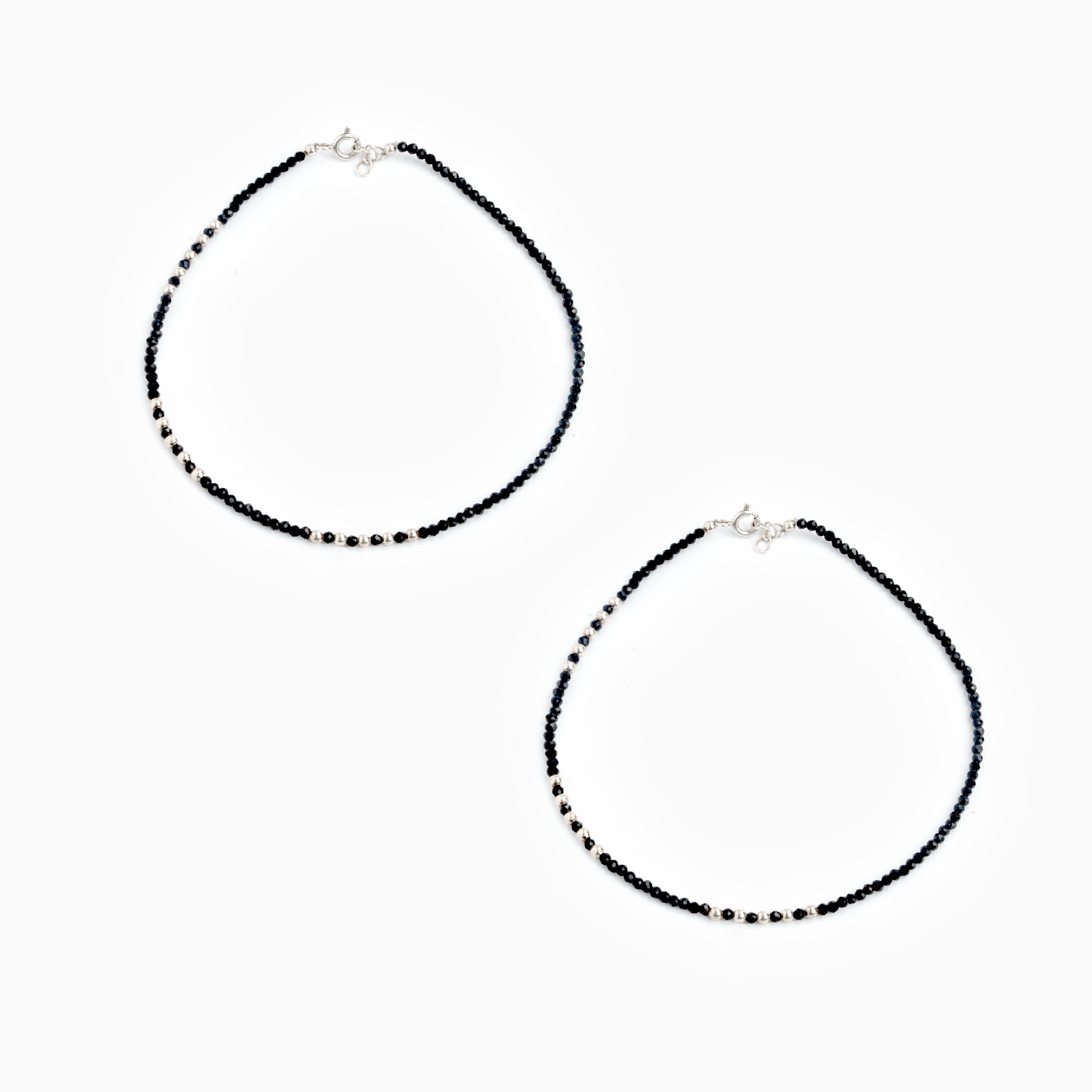 Silver Ball & Black Beads Anklet