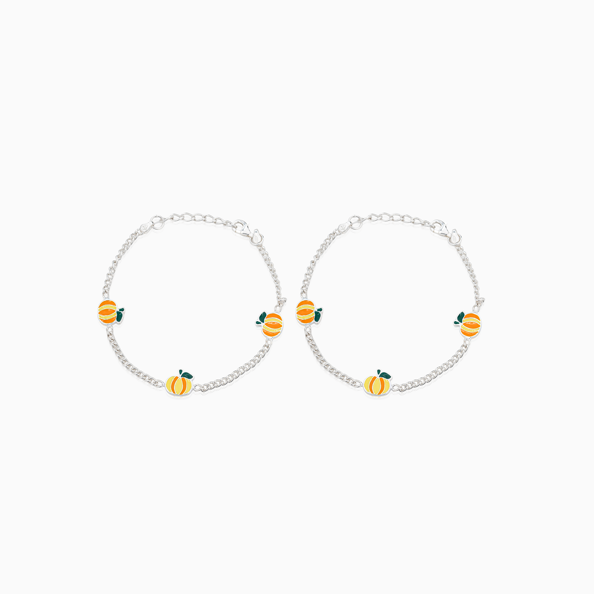 Sterling Silver Baby Anklet with Orange Enamel Charms