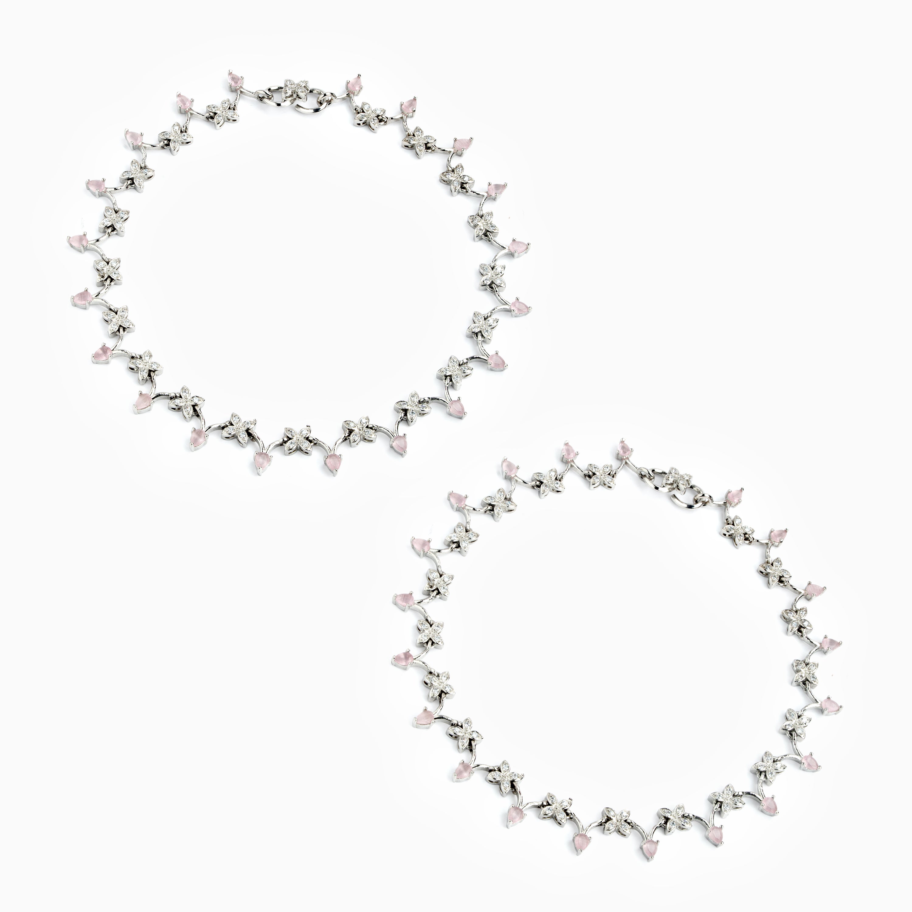 Pink Cubic Zirconia Floral Anklet