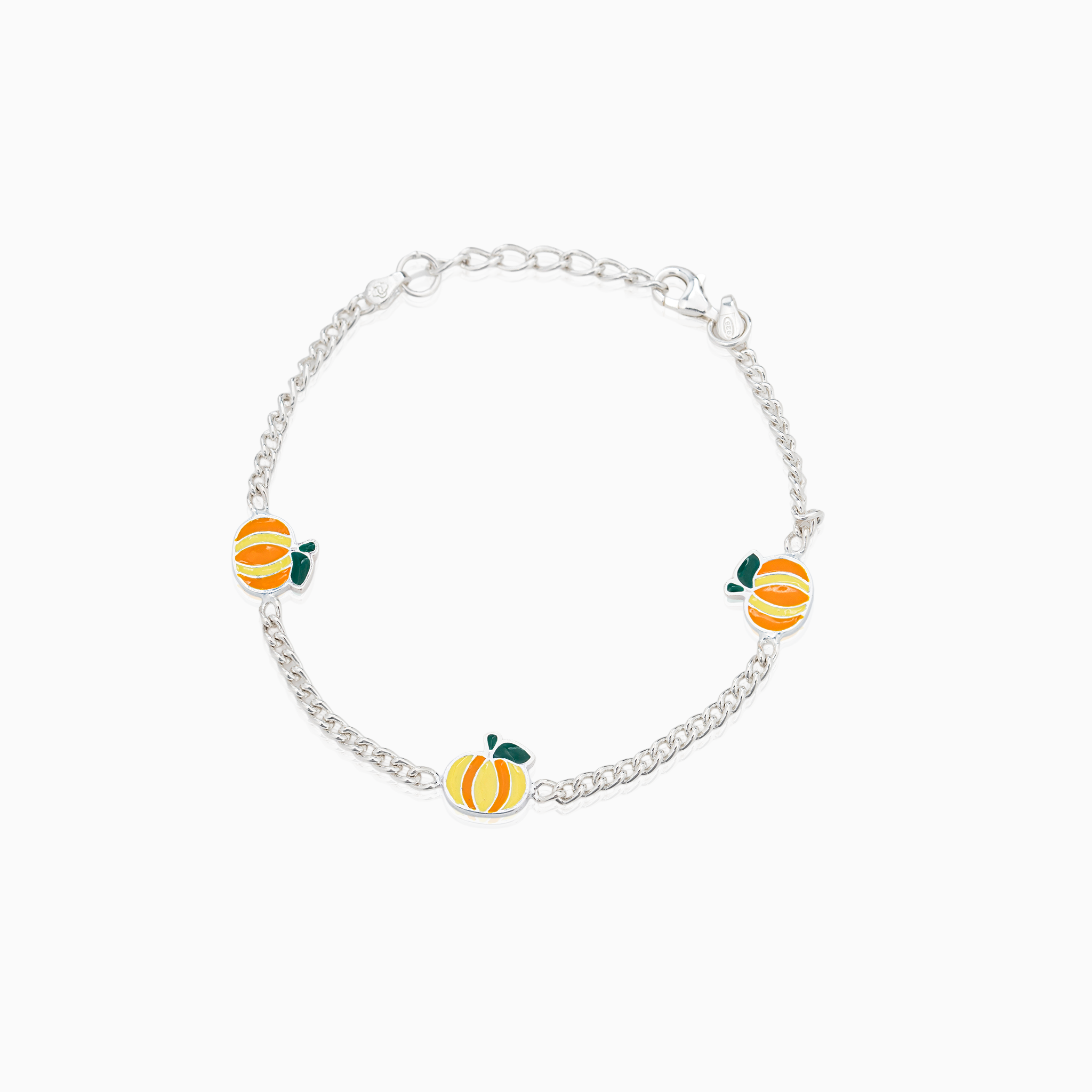 Sterling Silver Baby Anklet with Orange Enamel Charms