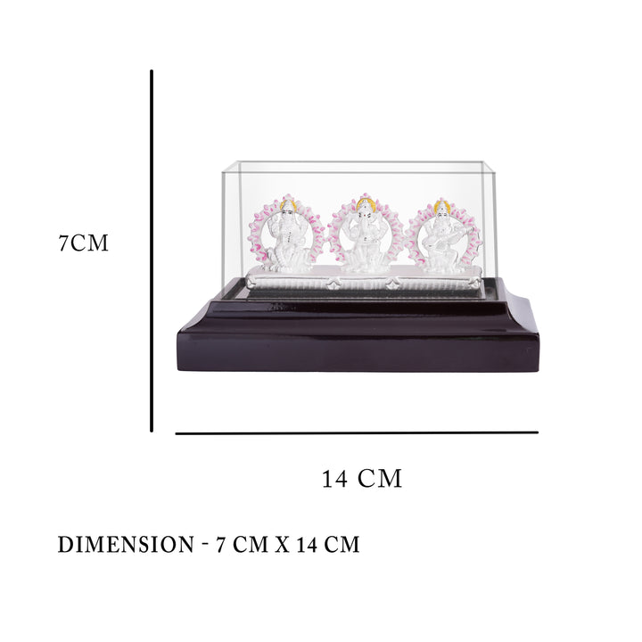 7 CM x 14 CM Silver Lakshmi Ganesh Saraswathi Statue for Home