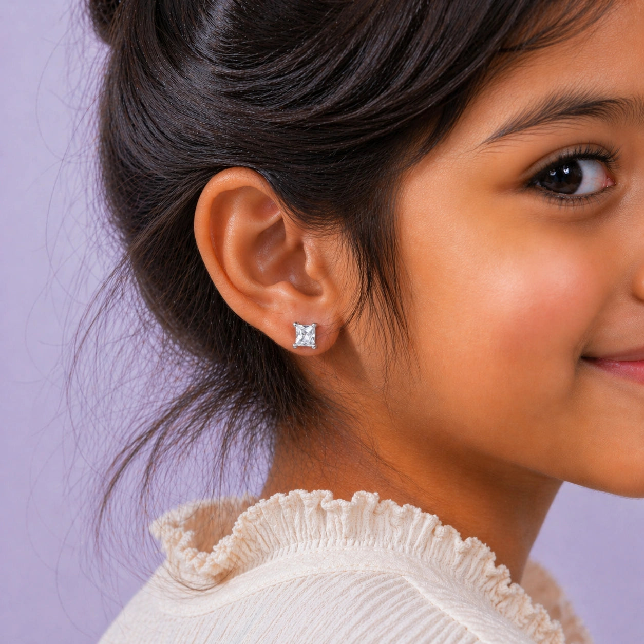 92.5 Sterling Silver Square-Cut Stone Stud Ishna