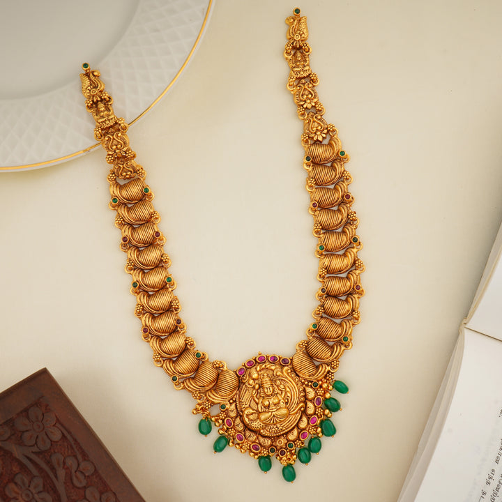92.5 silver Lakshmi haram with 24K gold plating and gemstones