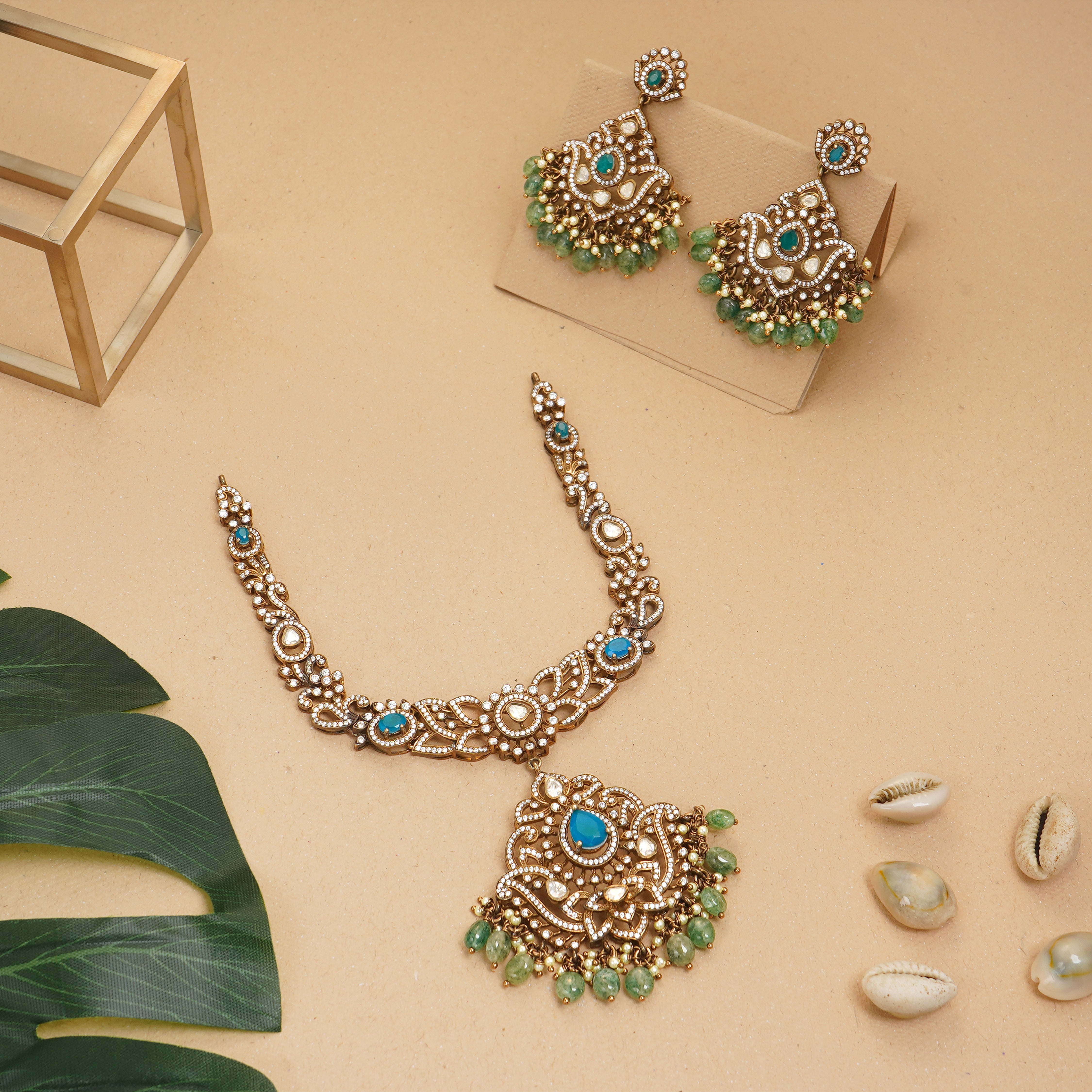 92.5 silver gold plated necklace and earrings