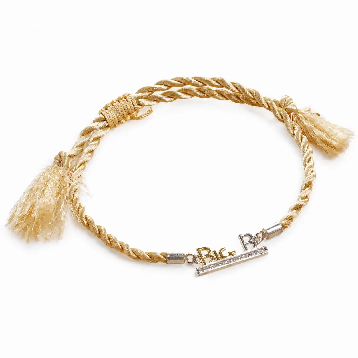 925 Silver Big B Rakhi with Cream Golden Thread
