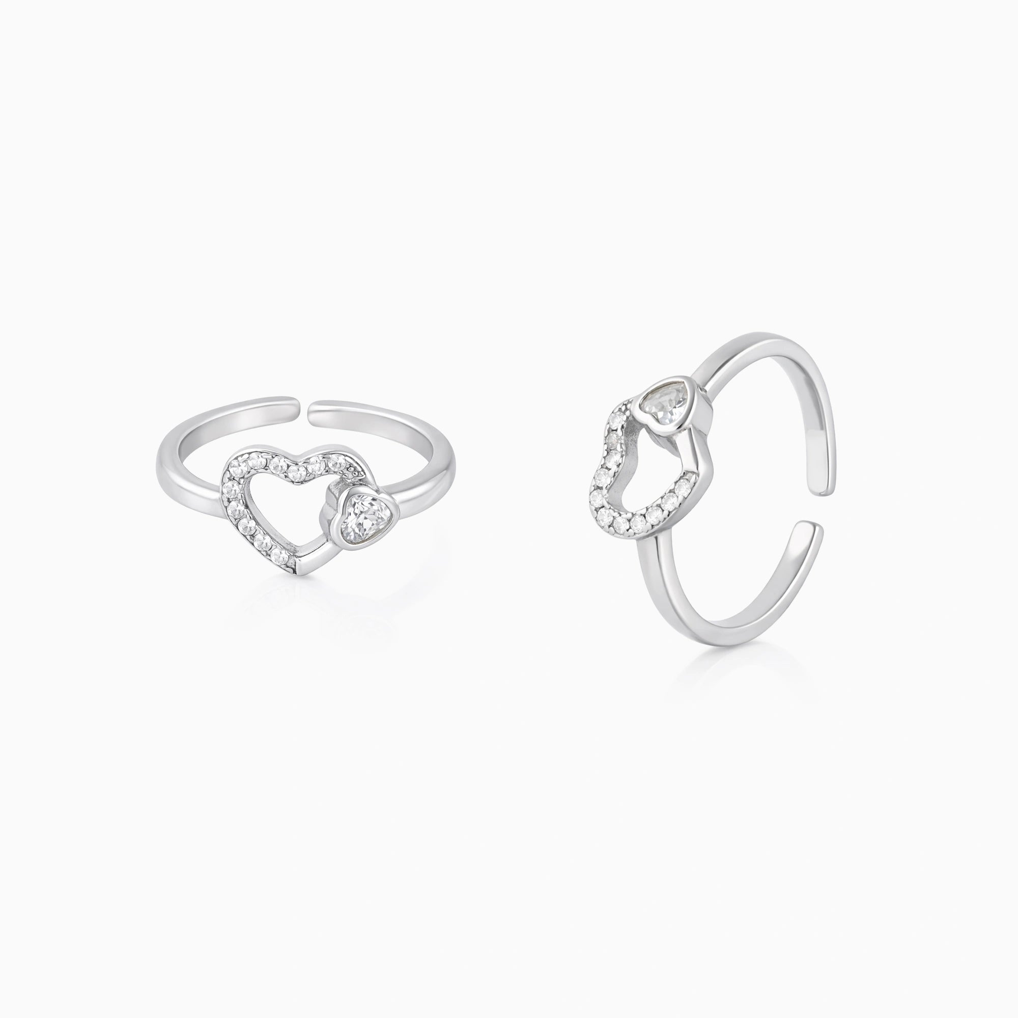 925 Silver CZ Double Heart Toe Ring Ishna