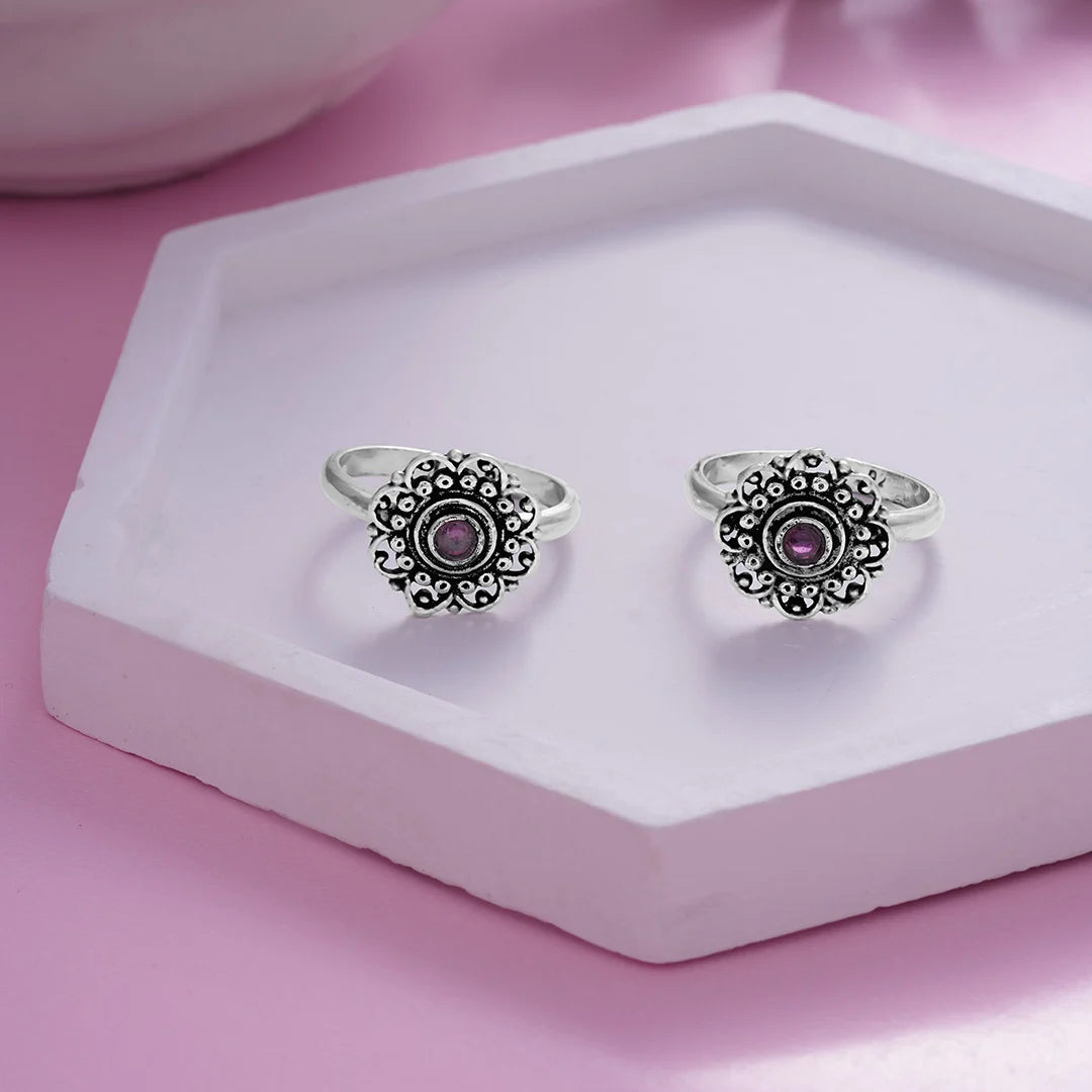 925  Silver Ruby Stone Toe Ring Ishna
