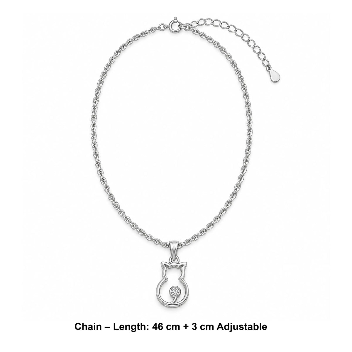 925 Silver cat pendant chain with crystal accent