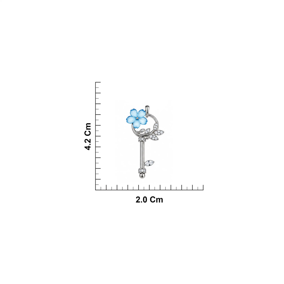 925 Silver key pendant chain with blue floral enamel