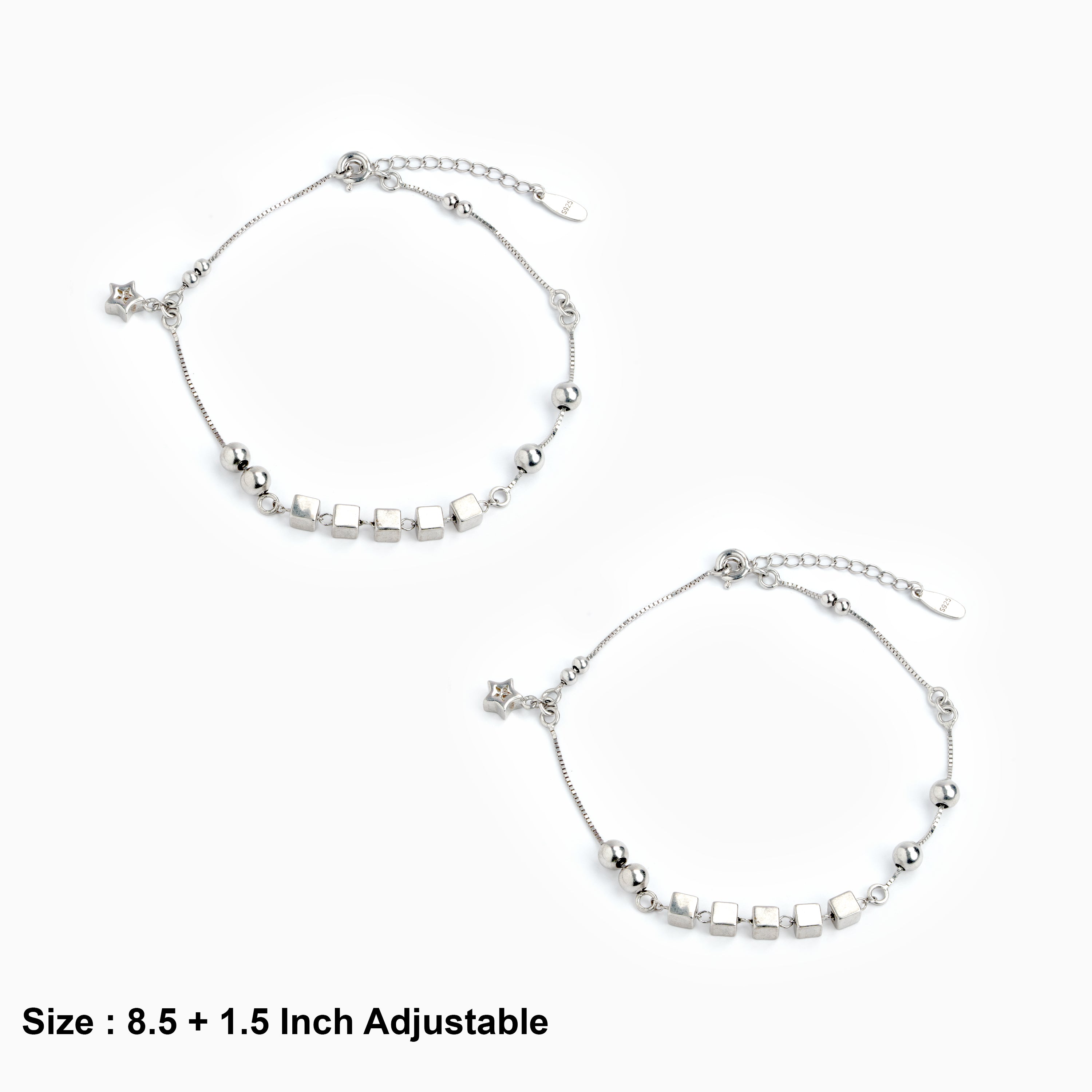 925 Sterling Silver Adjustable Star Charms Anklet Ishna