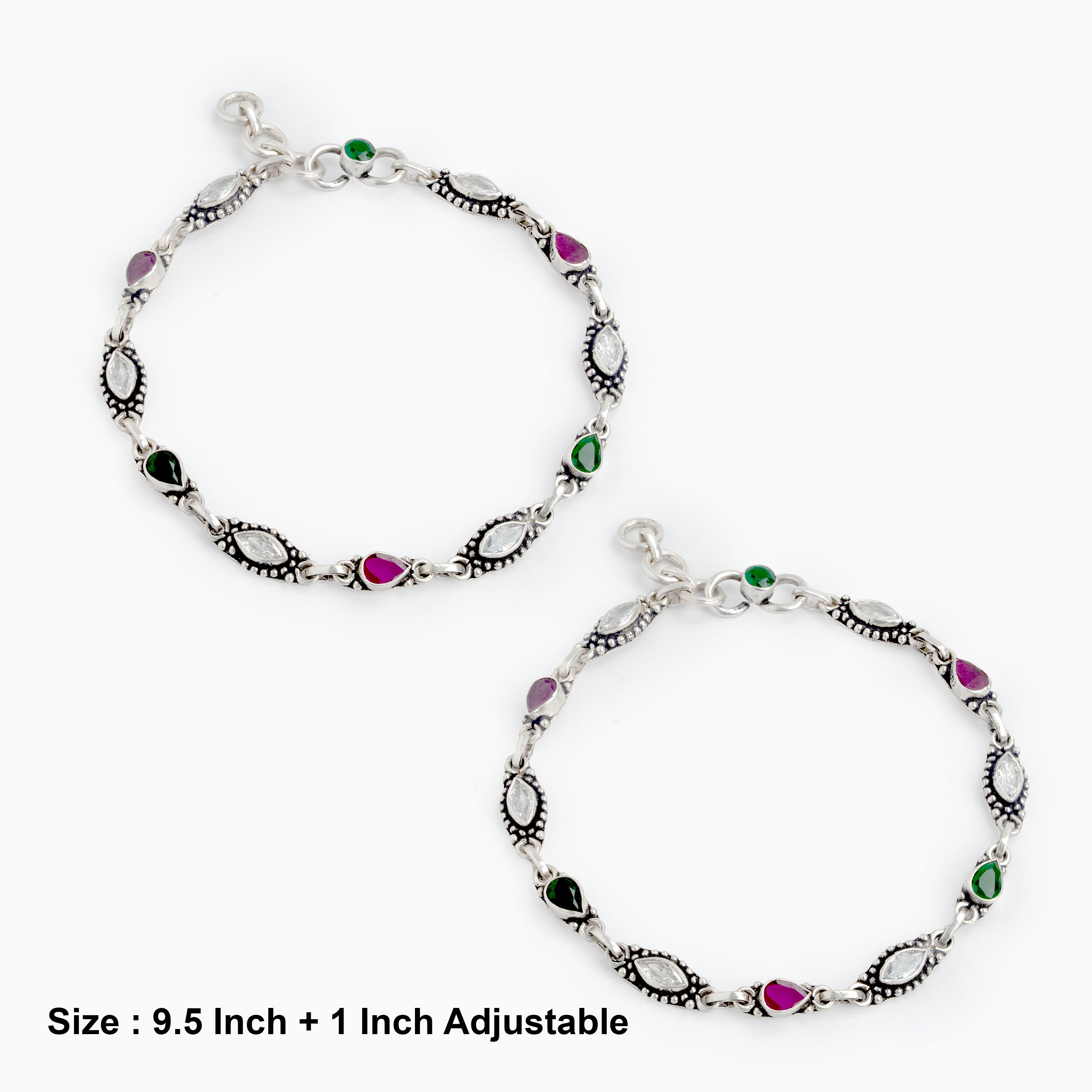 925 Sterling Silver Anklet with Ruby & Emerald Ishna