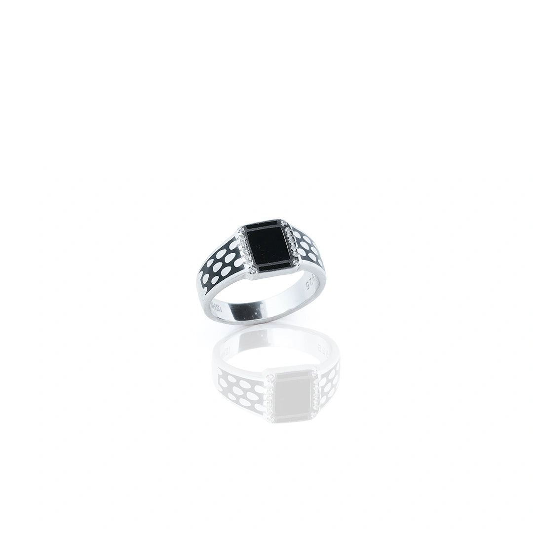 925 Sterling Silver Black Stone Signet Ring