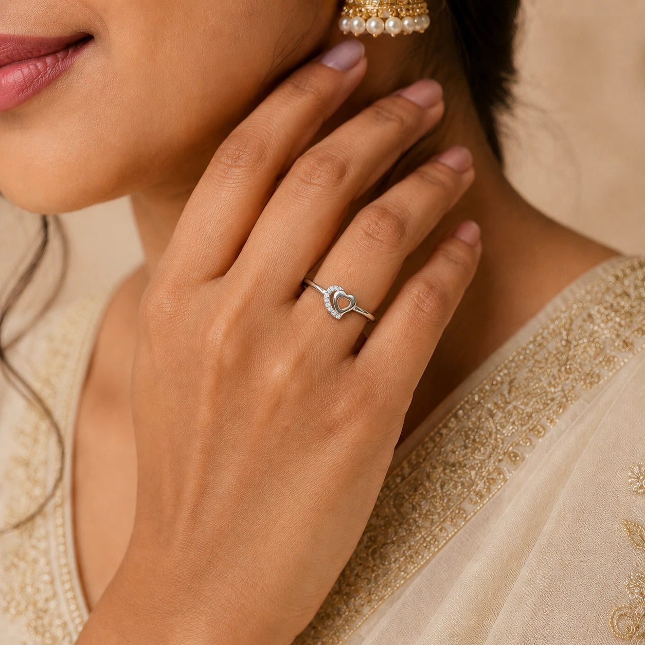 925 Sterling Silver CZ Halo Heart Ring Ishna