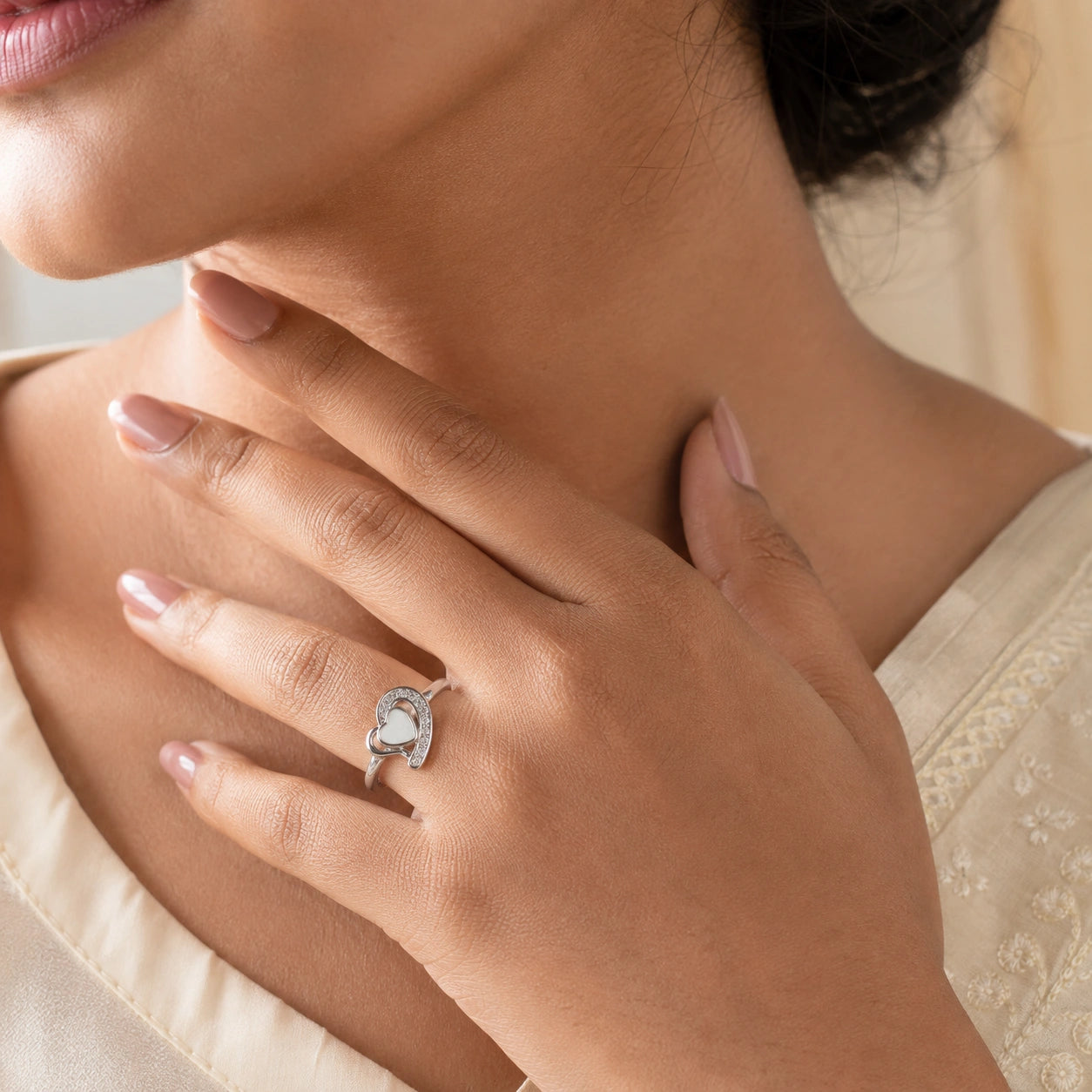 925 Sterling Silver CZ White Heart Ring Ishna