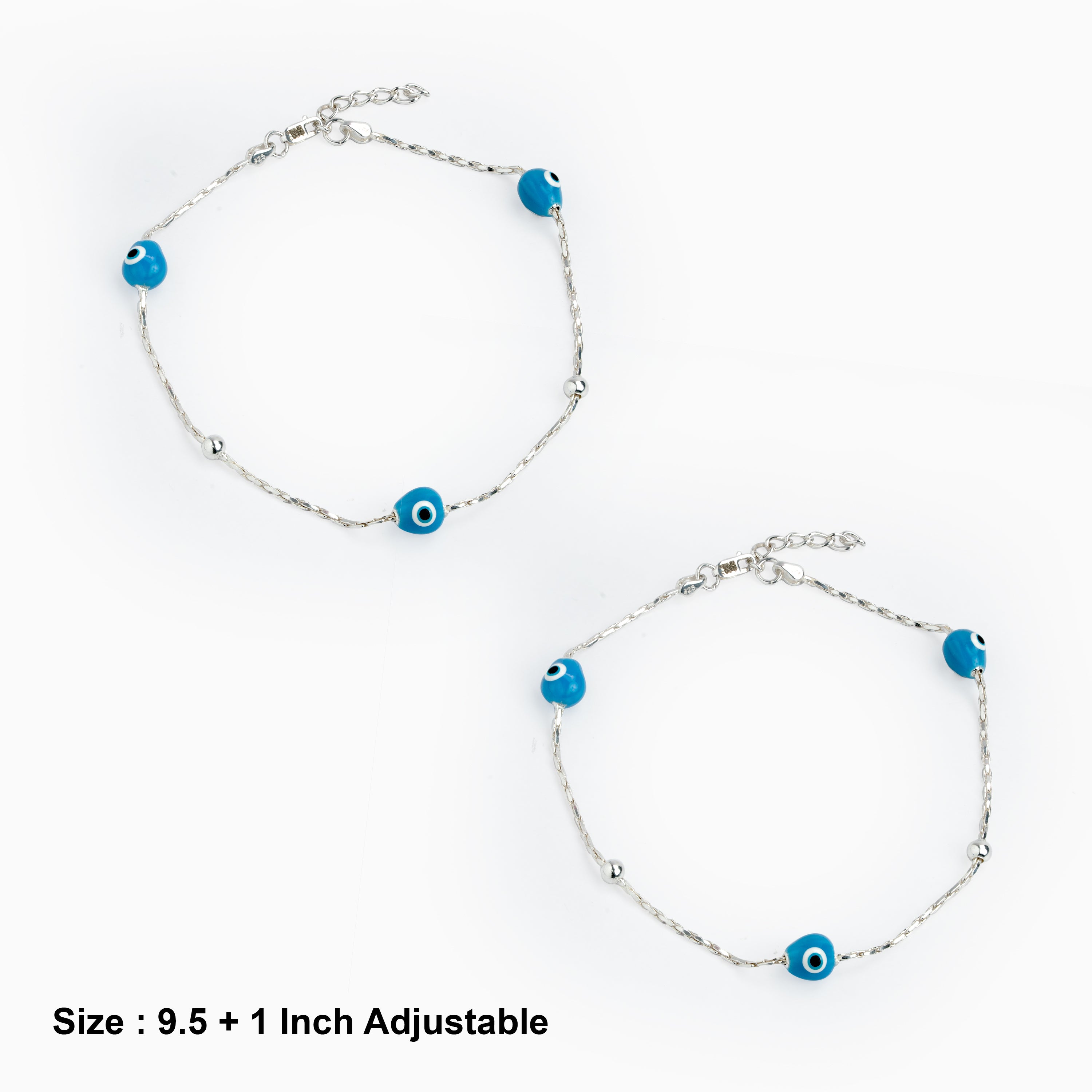 925 Sterling Silver Evil Eye Charm Anklet Ishna