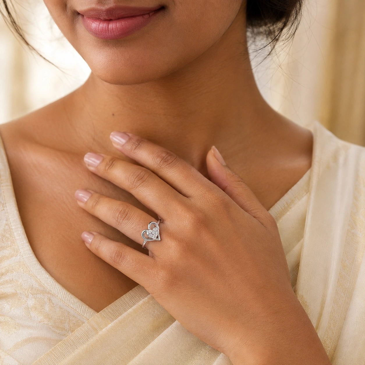 925 Sterling Silver Layered Heart Ring Ishna