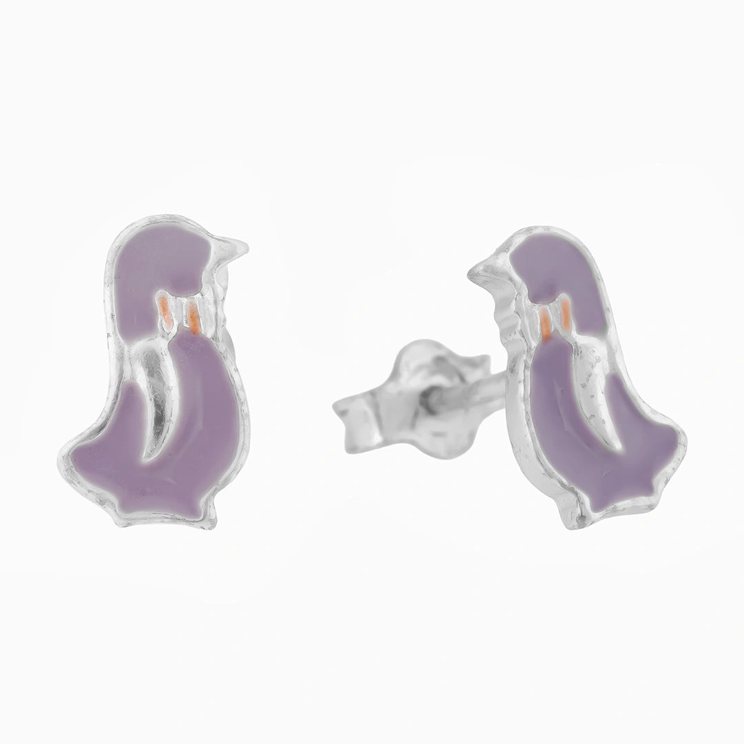 925 Sterling Silver Purple Penguin Kids Studs Ishna