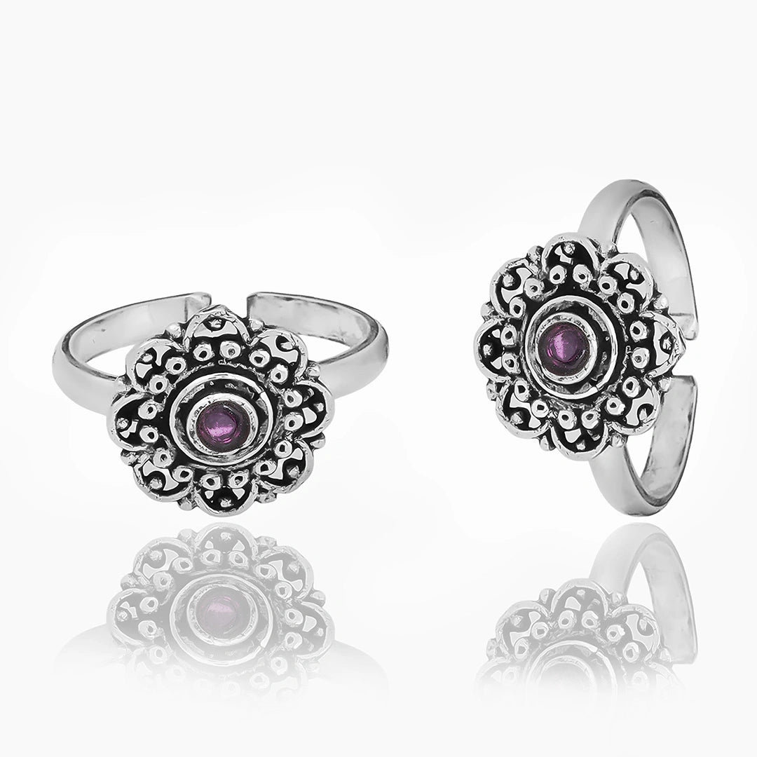 925 Sterling Silver Ruby Stone Toe Ring Ishna