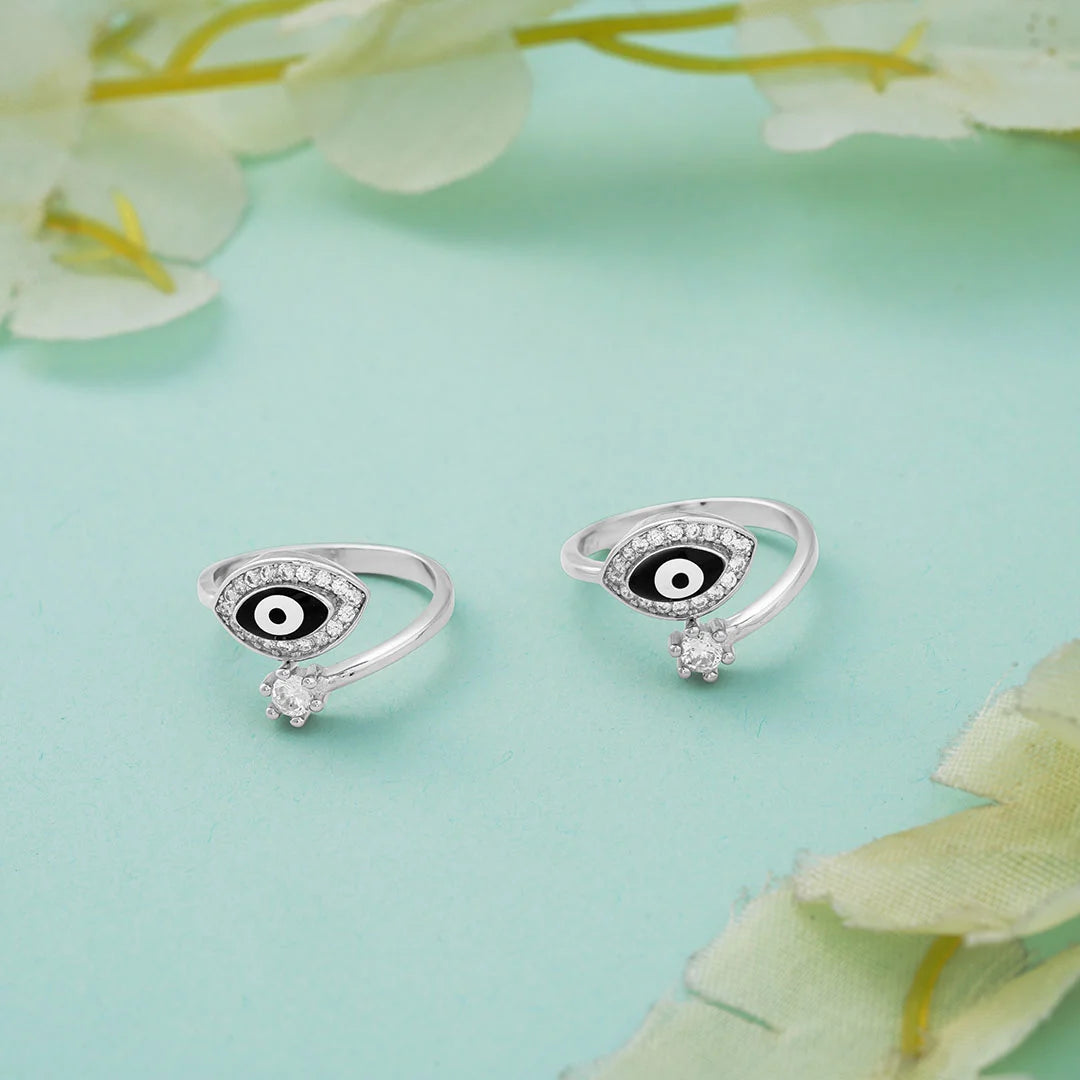 925 black eye silver toe ring for women